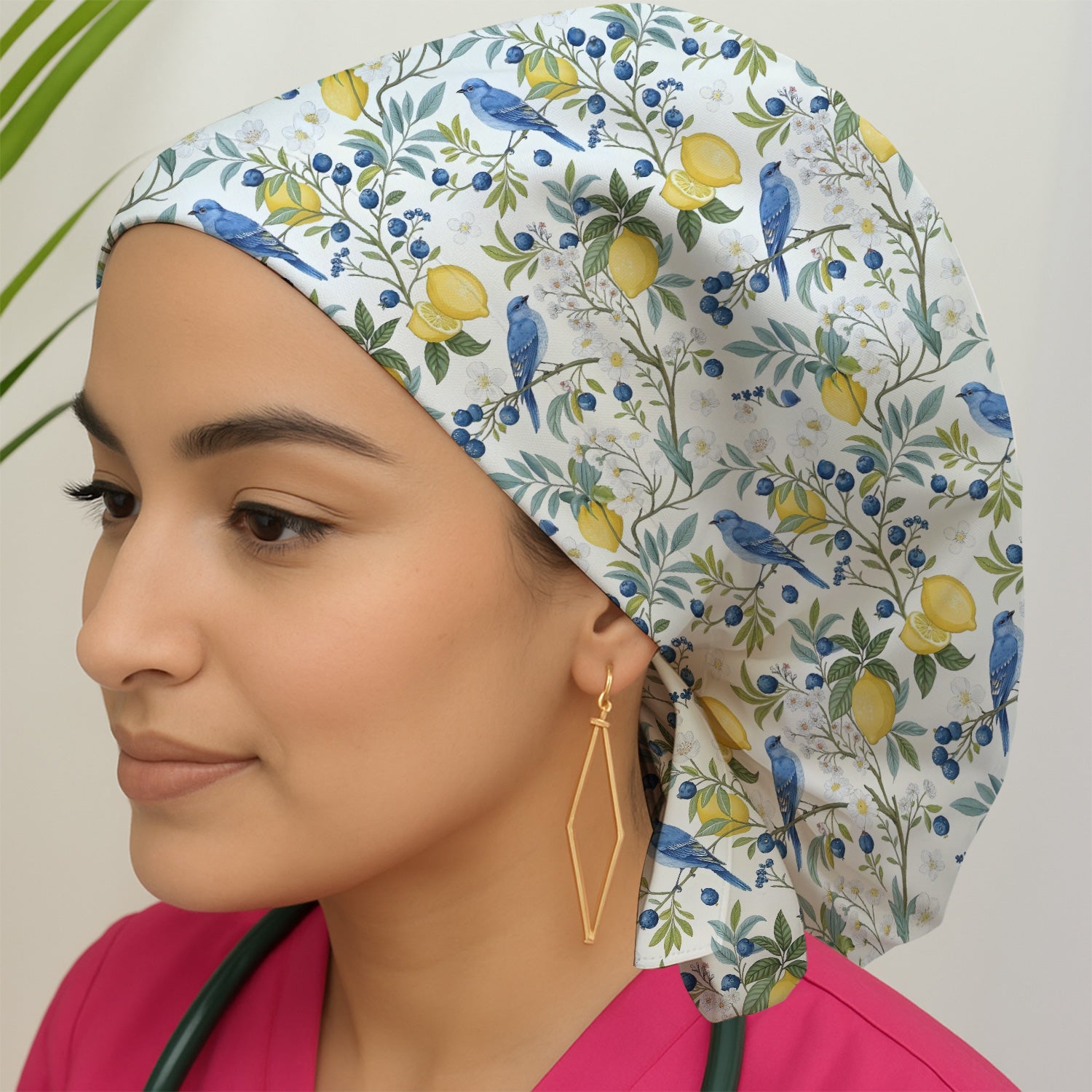 Cute Bluebird Lemon Berry Pattern Scrub Cap, Surgical Caps for Doctors