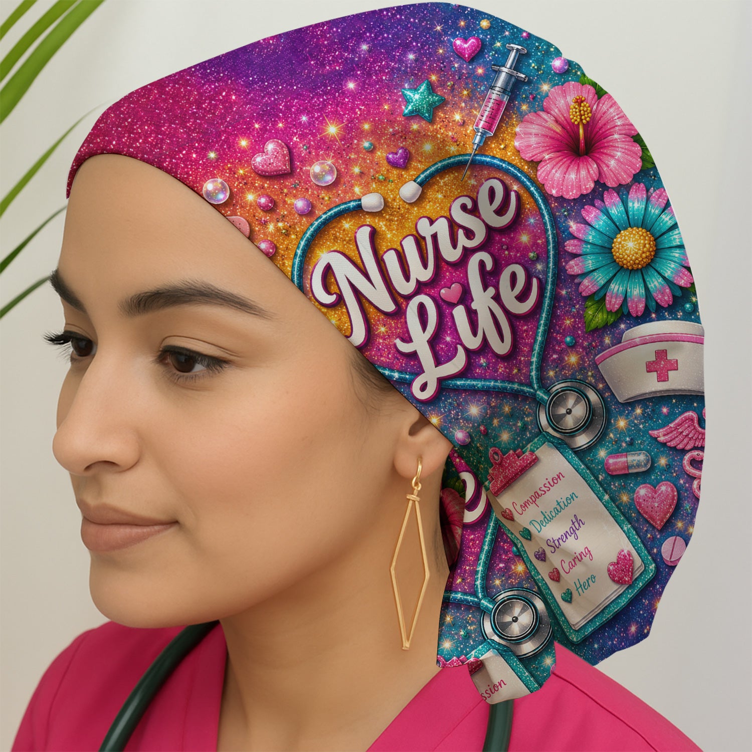 Colorful Nurse Life Heart Pattern Scrub Cap, Surgical Caps for Doctors
