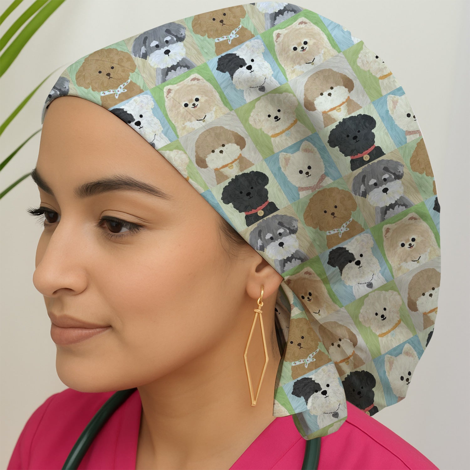 Adorable Different Dog Breeds Pattern Caps, Surgical Caps for Doctors