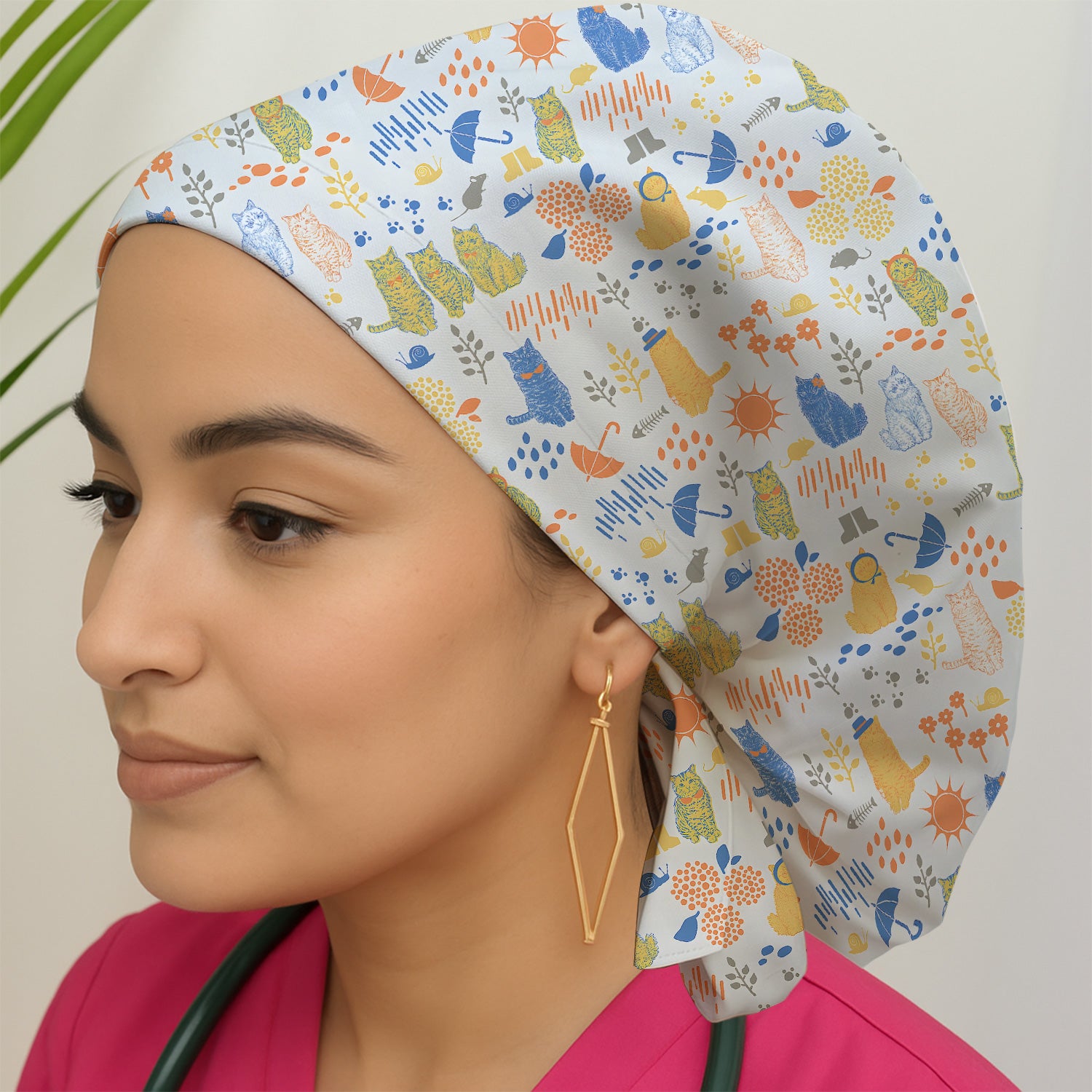 Cozy Rainy Day Cat Lover Nature Nurse Pattern Scrub Cap, Surgical Caps for Doctors