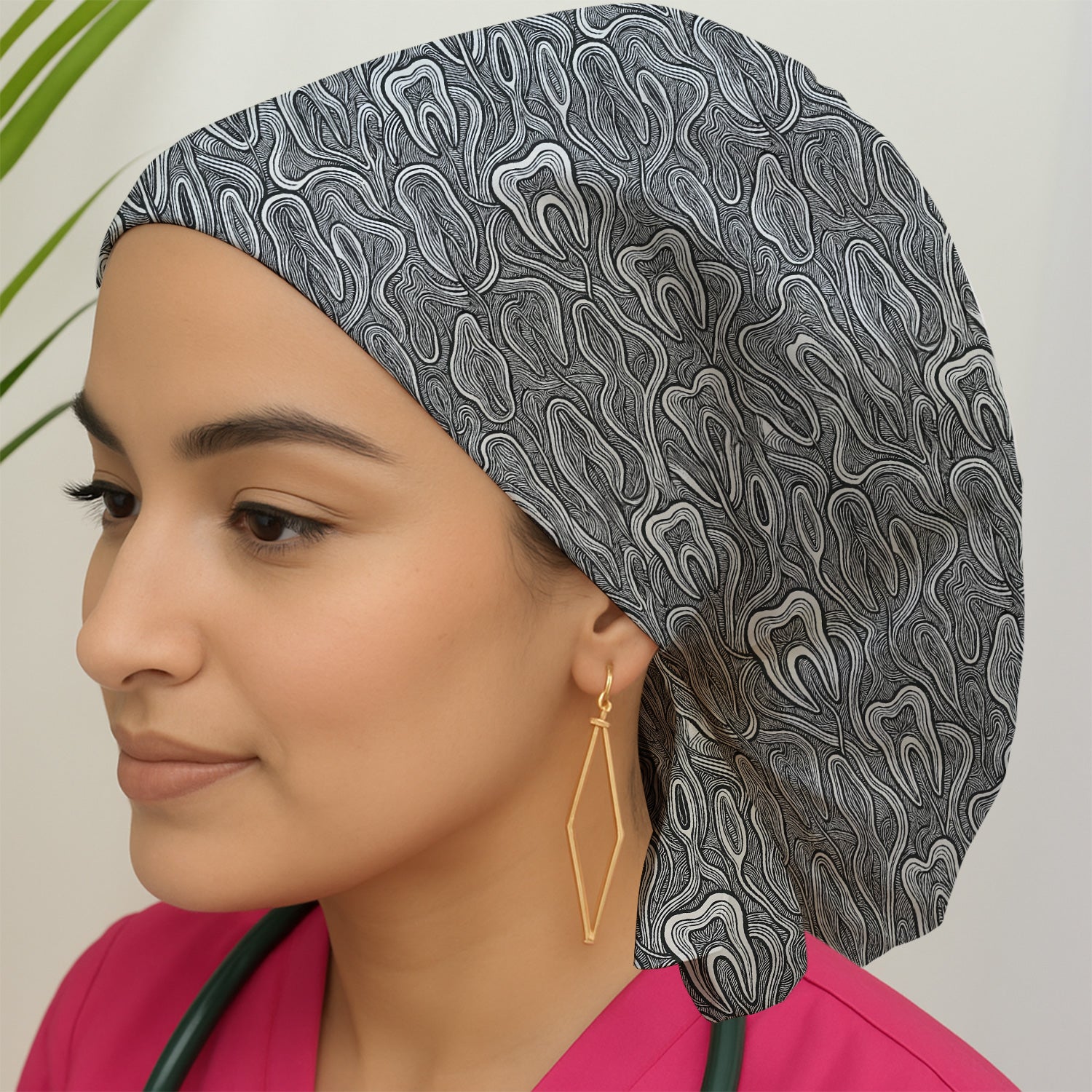 Dental Tooth Line Art Pattern Scrub Cap, Breathable Fabrics Caps Uniform