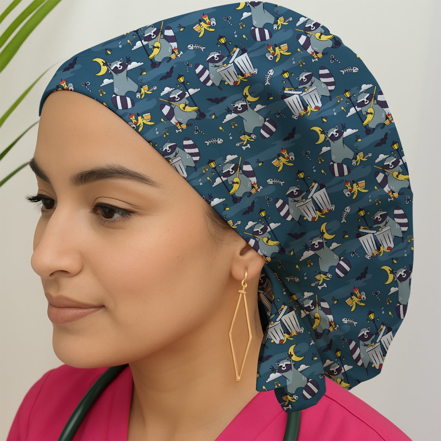 Raccoon Night Trash And Banana Peel Scrub Cap, Surgical Caps for Doctors