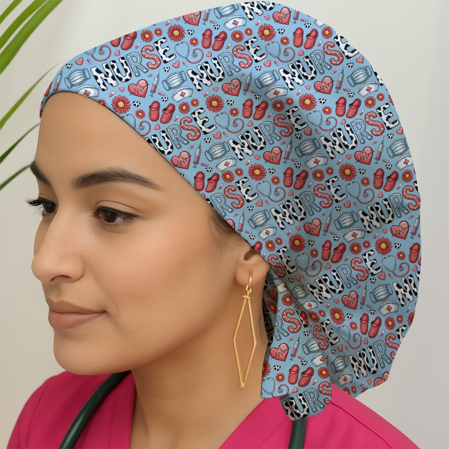 Cute Nurse Medical Icon Pattern Print Cap, Adjustable Nurse Surgical Cap
