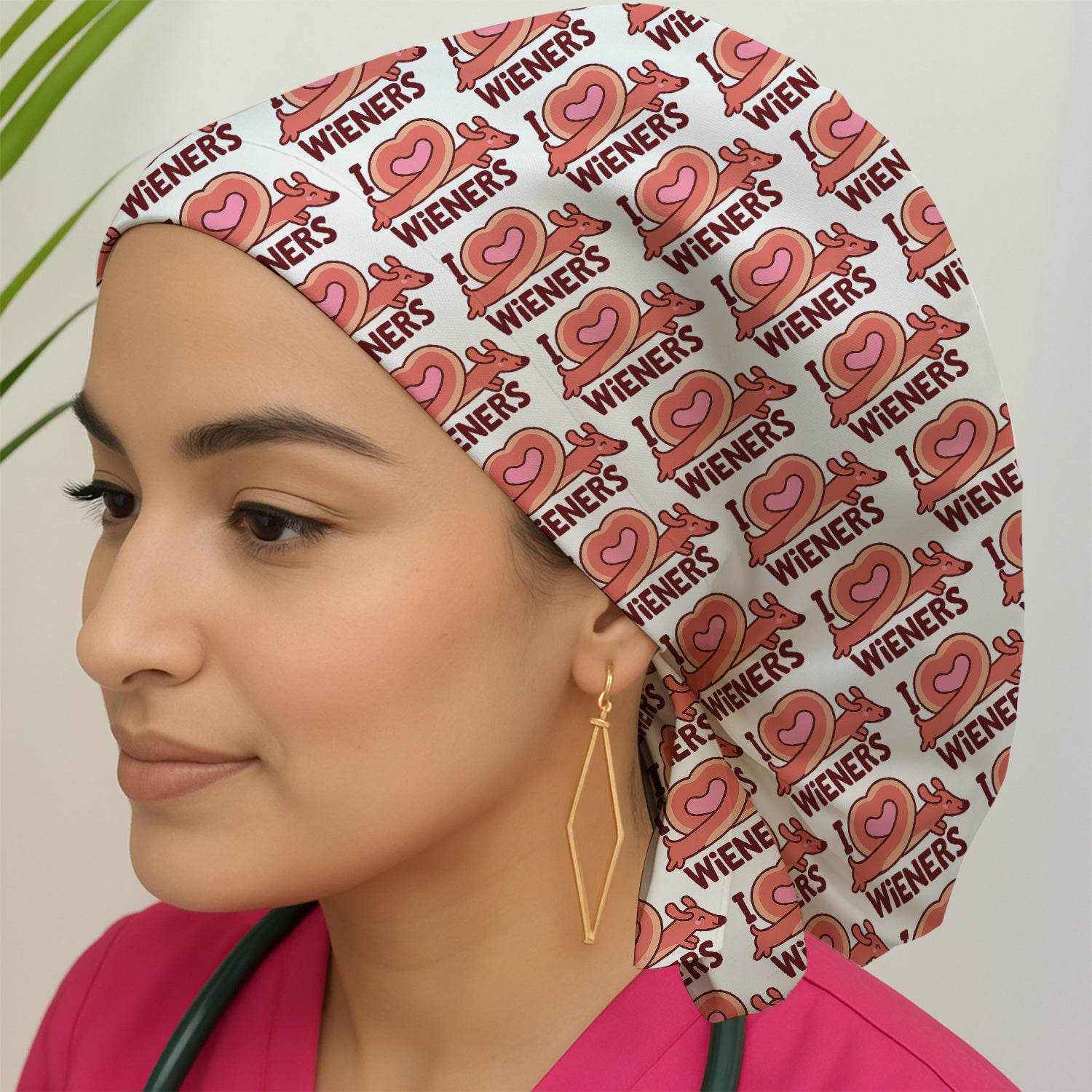 I Love Wieners Dachshund Heart Pattern Scrub Cap, Breathable Fabrics Caps Uniform