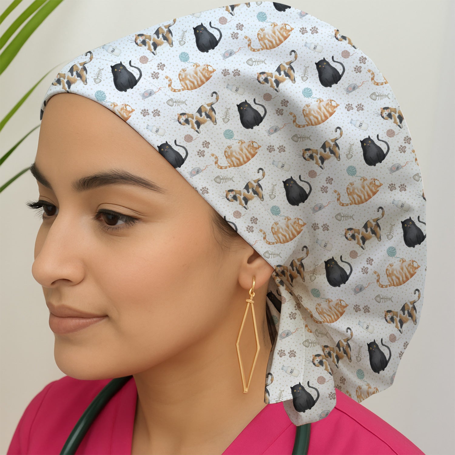 Cute Cat Yarn Paw Pattern Scrub Cap, Surgical Caps for Doctors