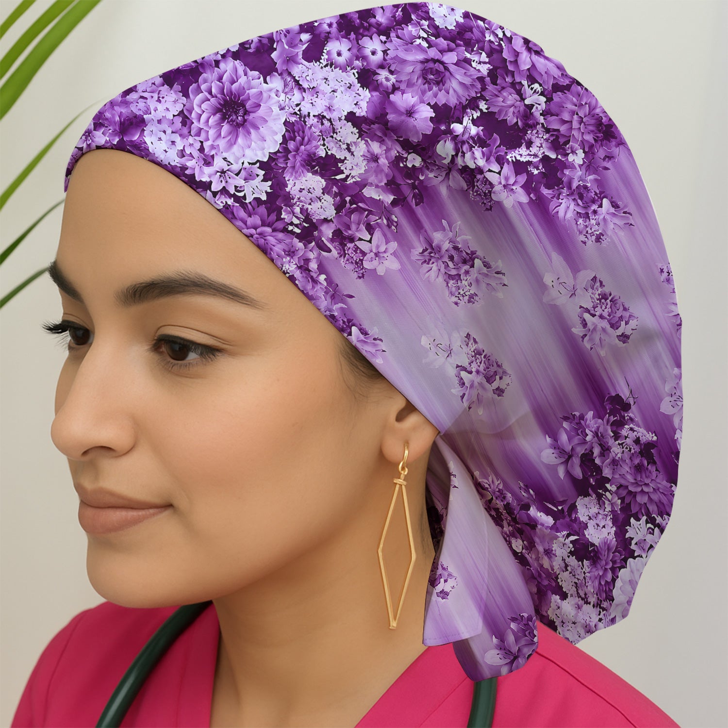 Purple Blossom Garden Pattern Scrub Cap, Surgical Caps for Doctors