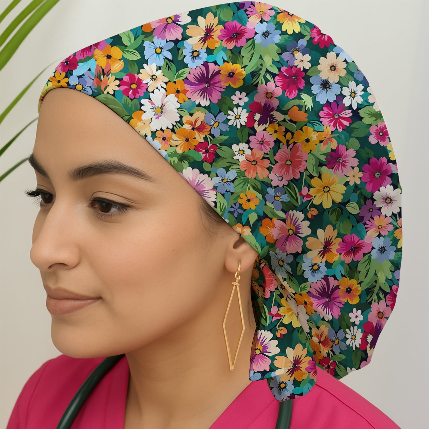 Colorful Wildflower Garden Pattern Scrub Cap, Surgical Caps for Doctors