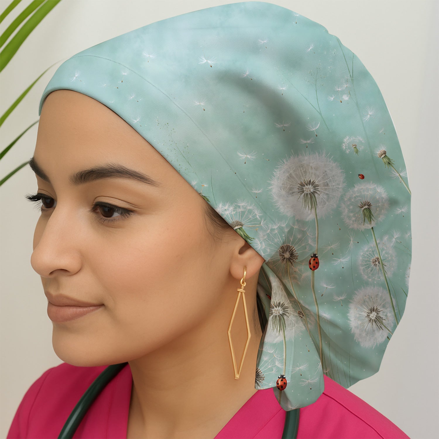 Dandelion Wishes Ladybug Meadow Pattern Scrub Cap, Surgical Caps for Doctors