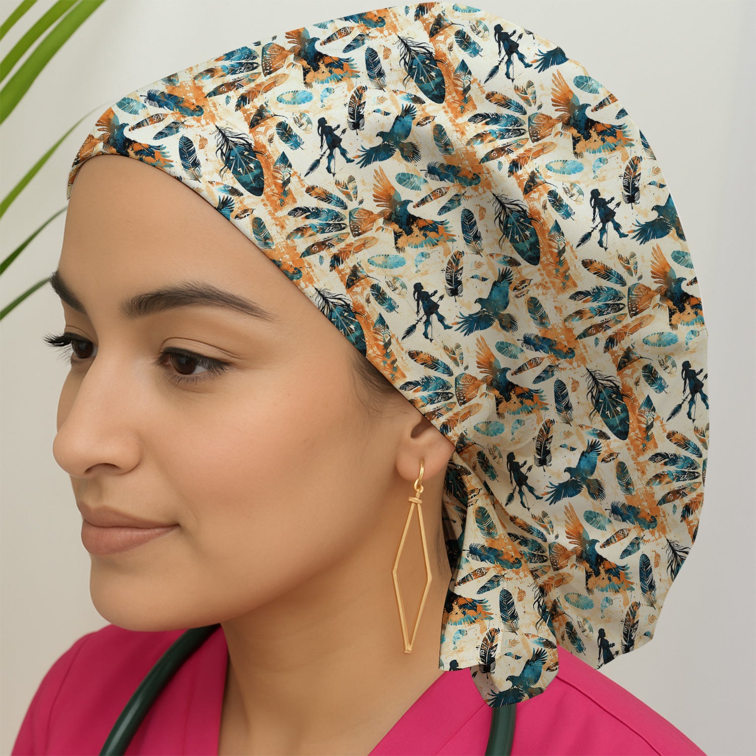 Feather Birds Tribal Print Scrub Cap, Surgical Caps for Doctors