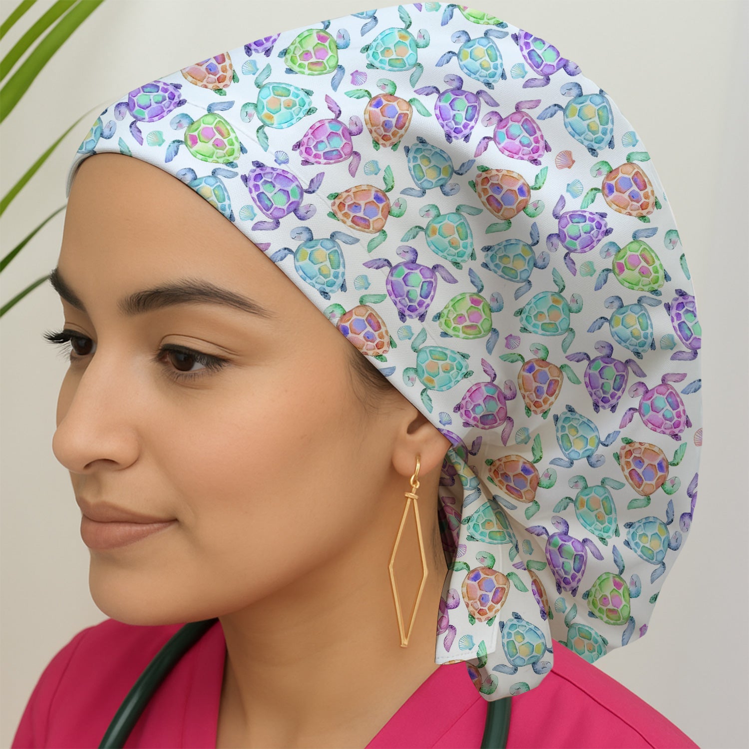 Colorful Sea Turtle Shell Pattern Scrub Cap, Surgical Caps for Doctors