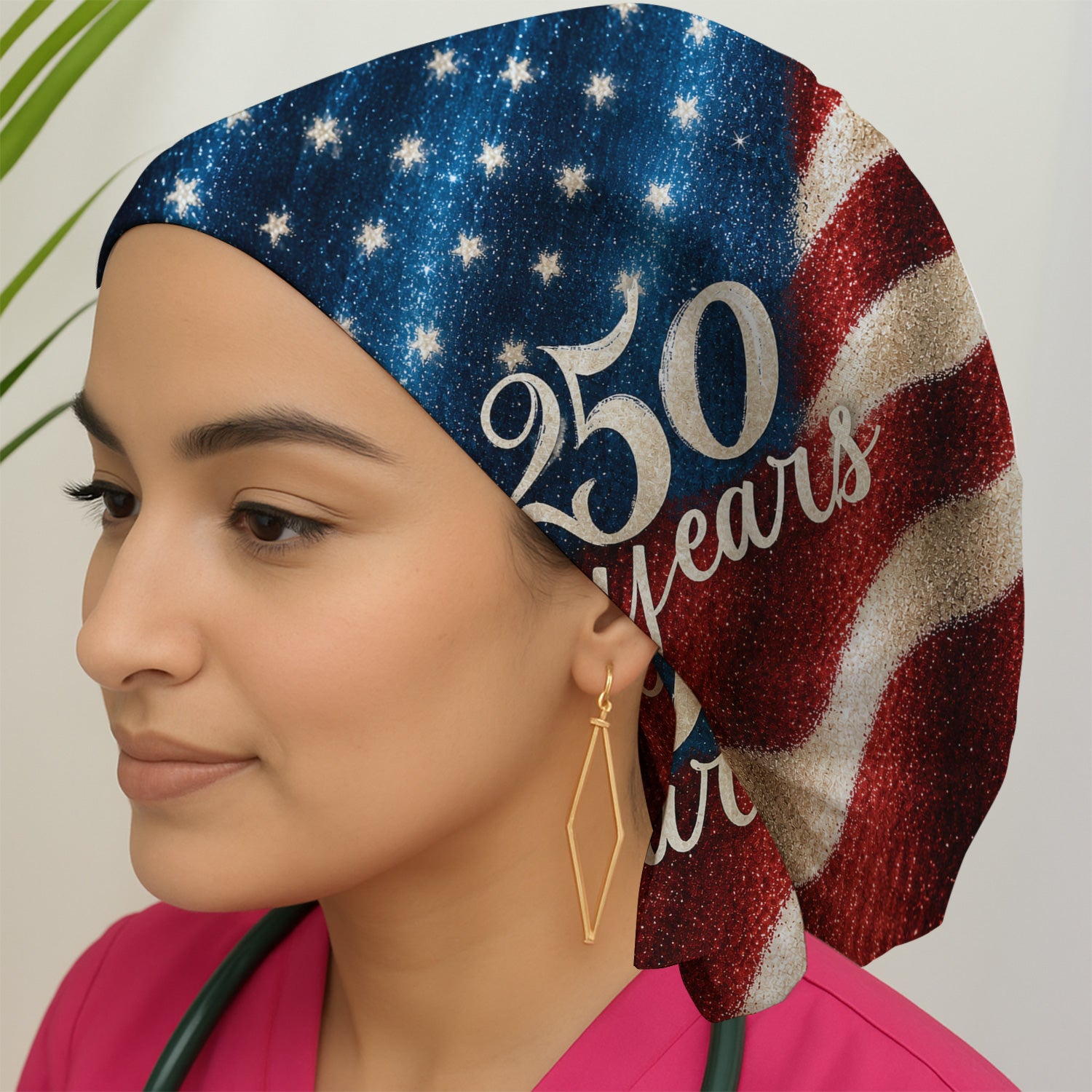 Festive American Flag 250 Years Pattern Scrub Cap, Surgical Caps for Doctors