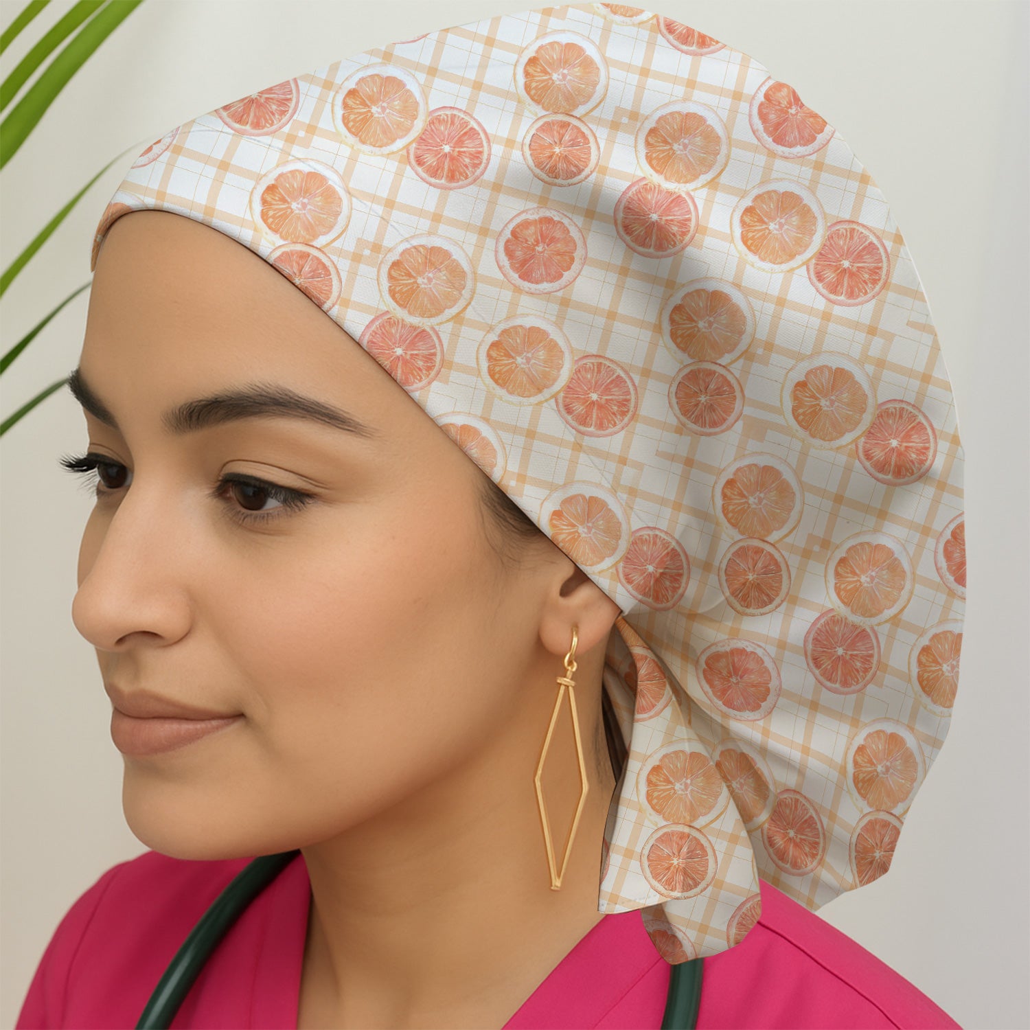 Fresh Grapefruit Slice Summer Fruit Pattern Caps, Bouffant Scrub Caps for Women