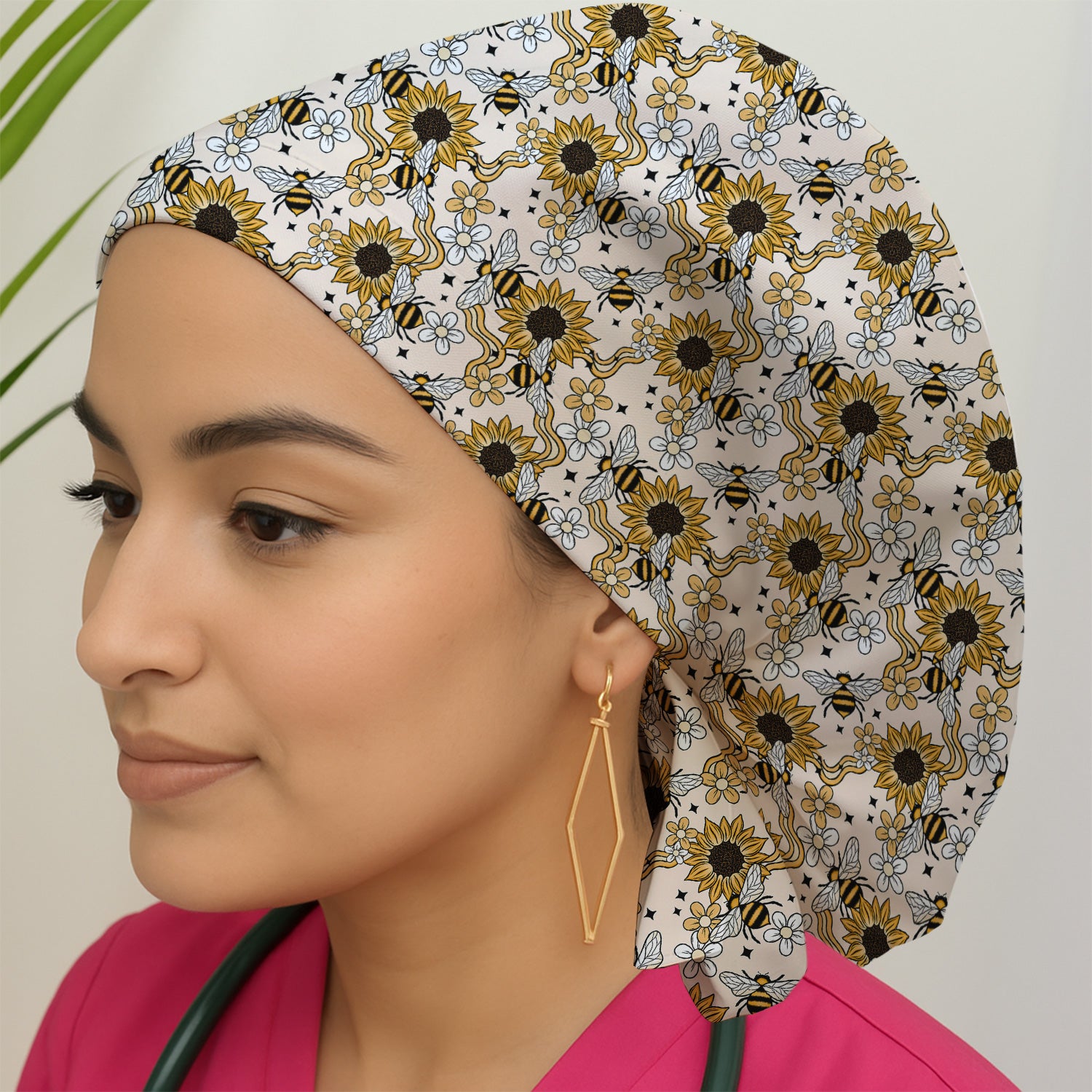 Sunflower And Honey Bee Floral Scrub Cap, Surgical Caps for Doctors