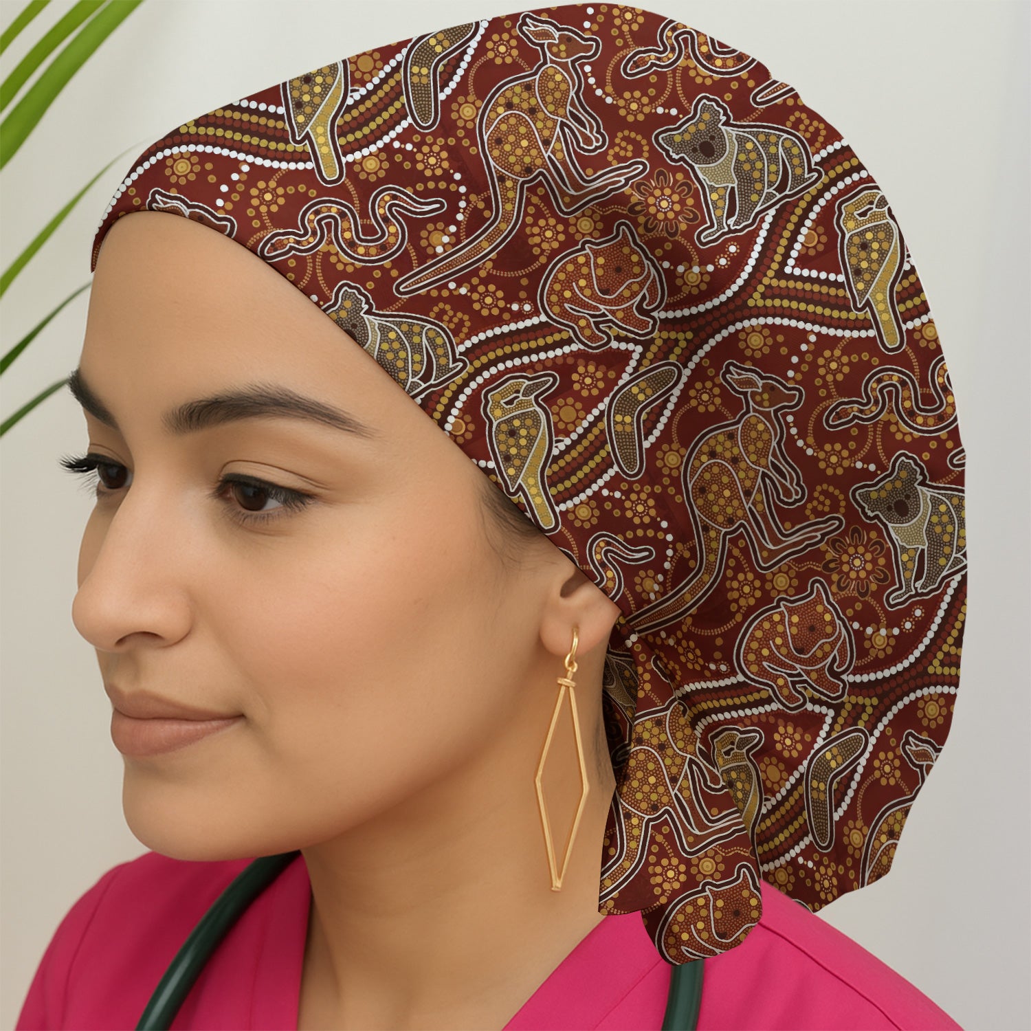 Australian Kangaroo Koala Aboriginal Art Pattern Caps, Bouffant Scrub Caps for Women