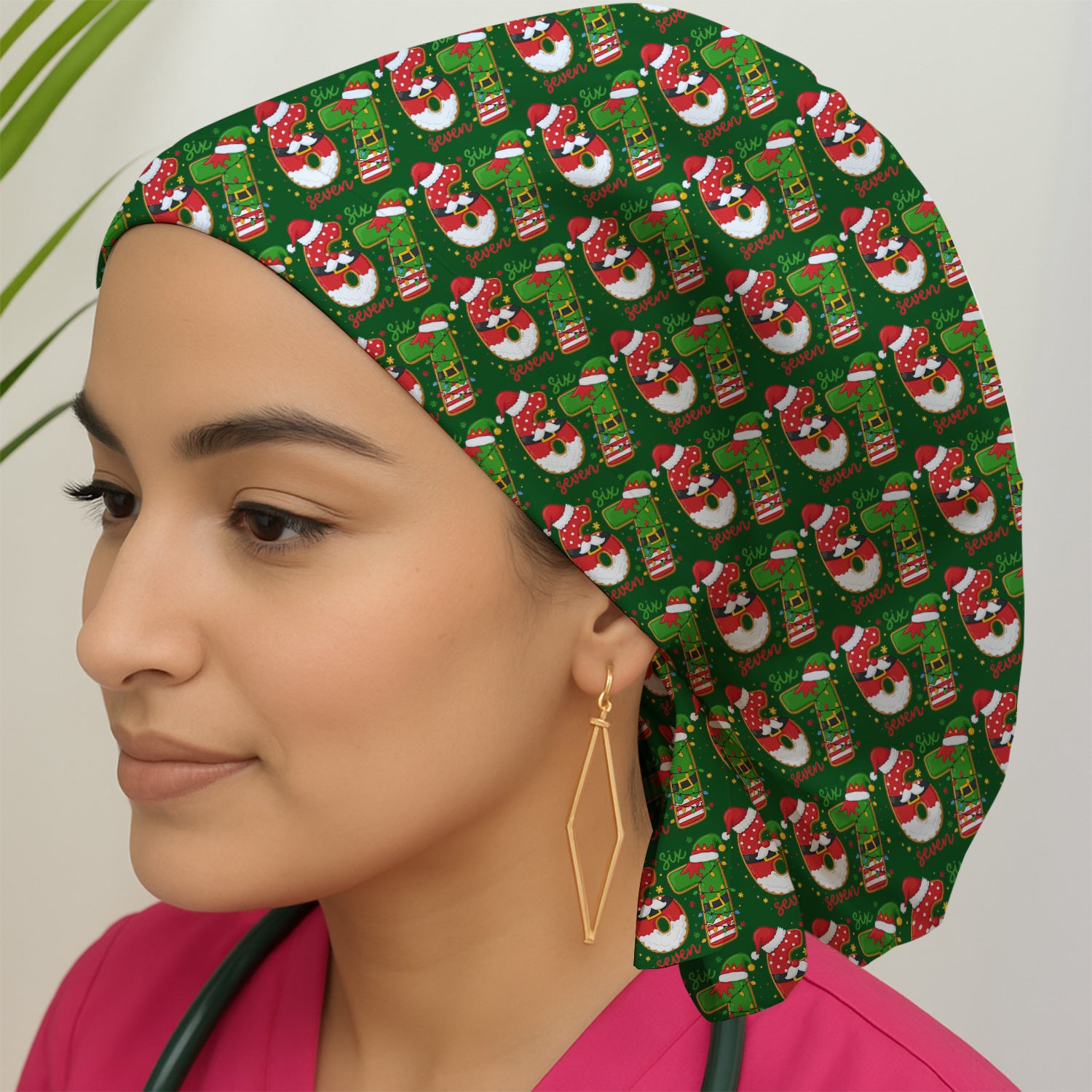 Christmas 67 Pattern Scrub Cap, Festive Holiday Medical Uniform Hat For Nursing