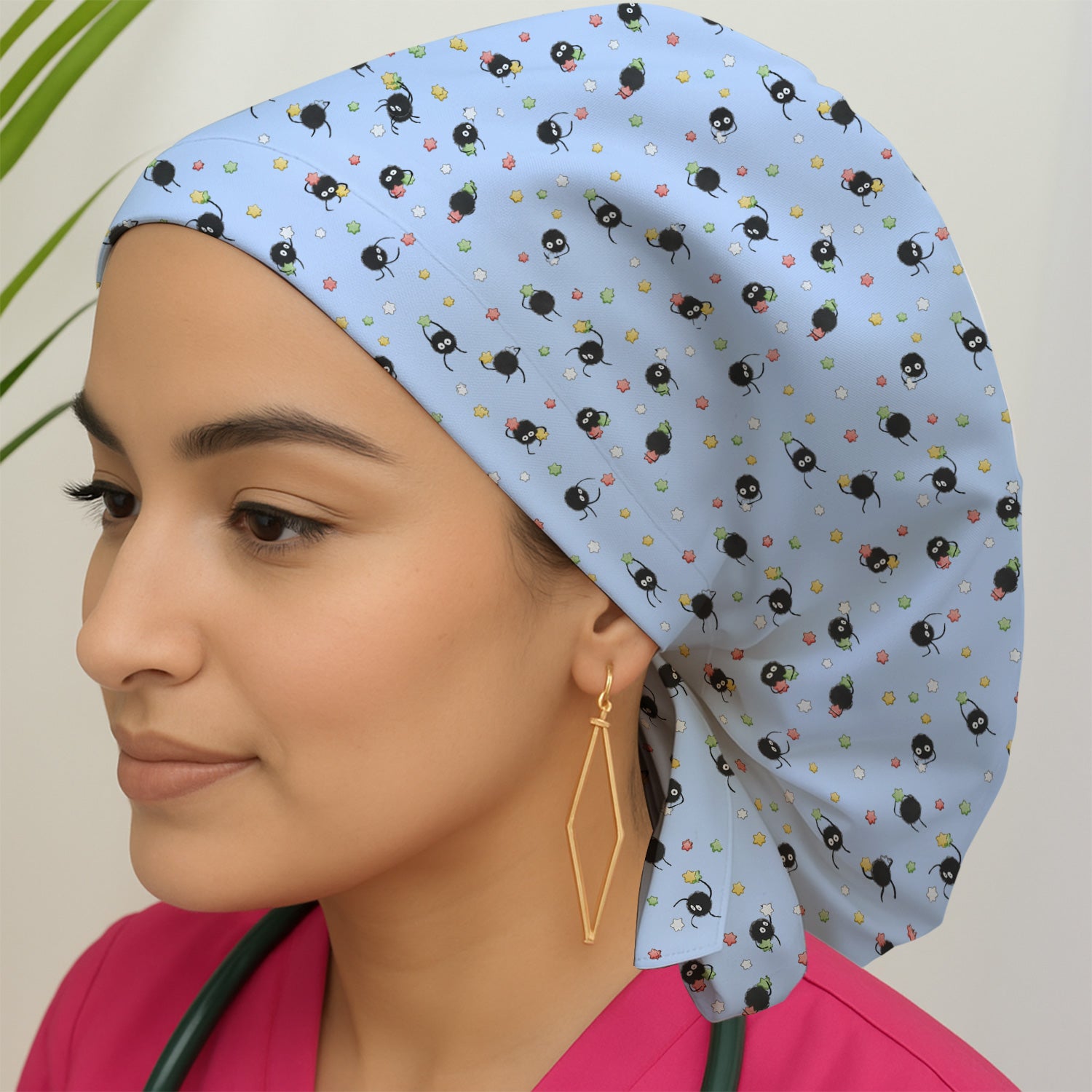 Funny Spider Pattern Pattern Pattern Scrub Cap, Cartoon Spider Pattern Nursing Uniform For Women