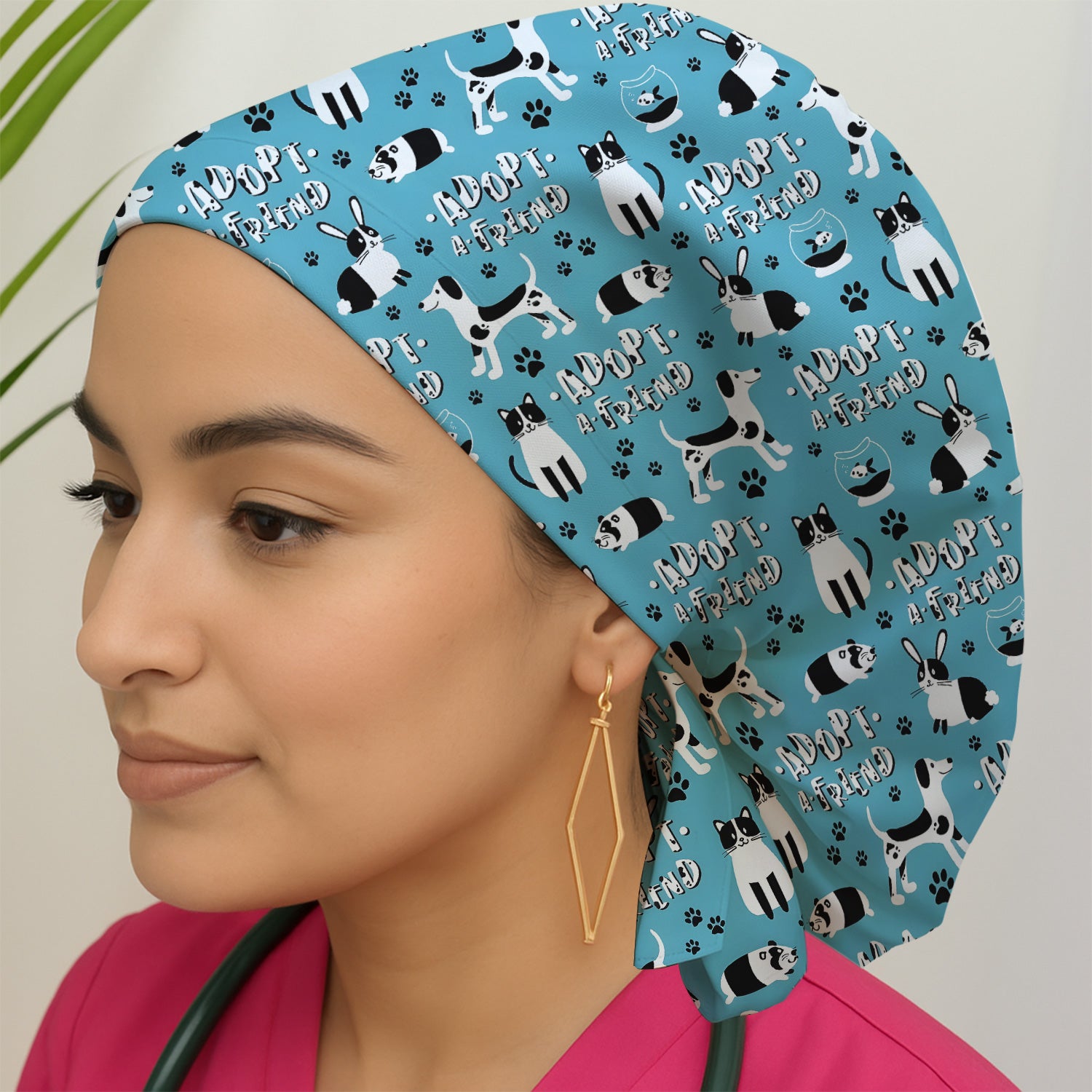 Cute Adopt A Friend Pet Pattern Scrub Cap, Surgical Caps for Doctors