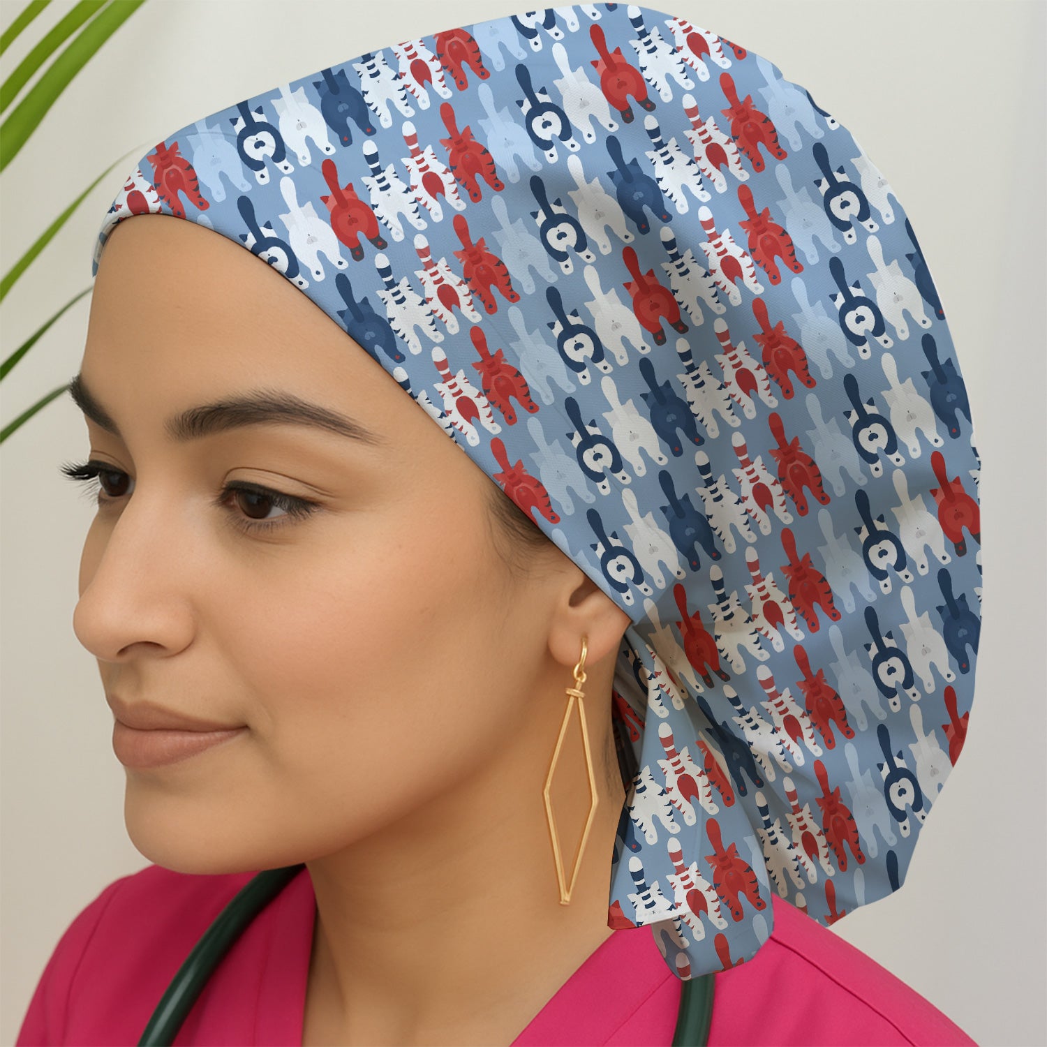 Colorful Patriotic Cat Tail Pattern Scrub Cap, Surgical Caps for Doctors