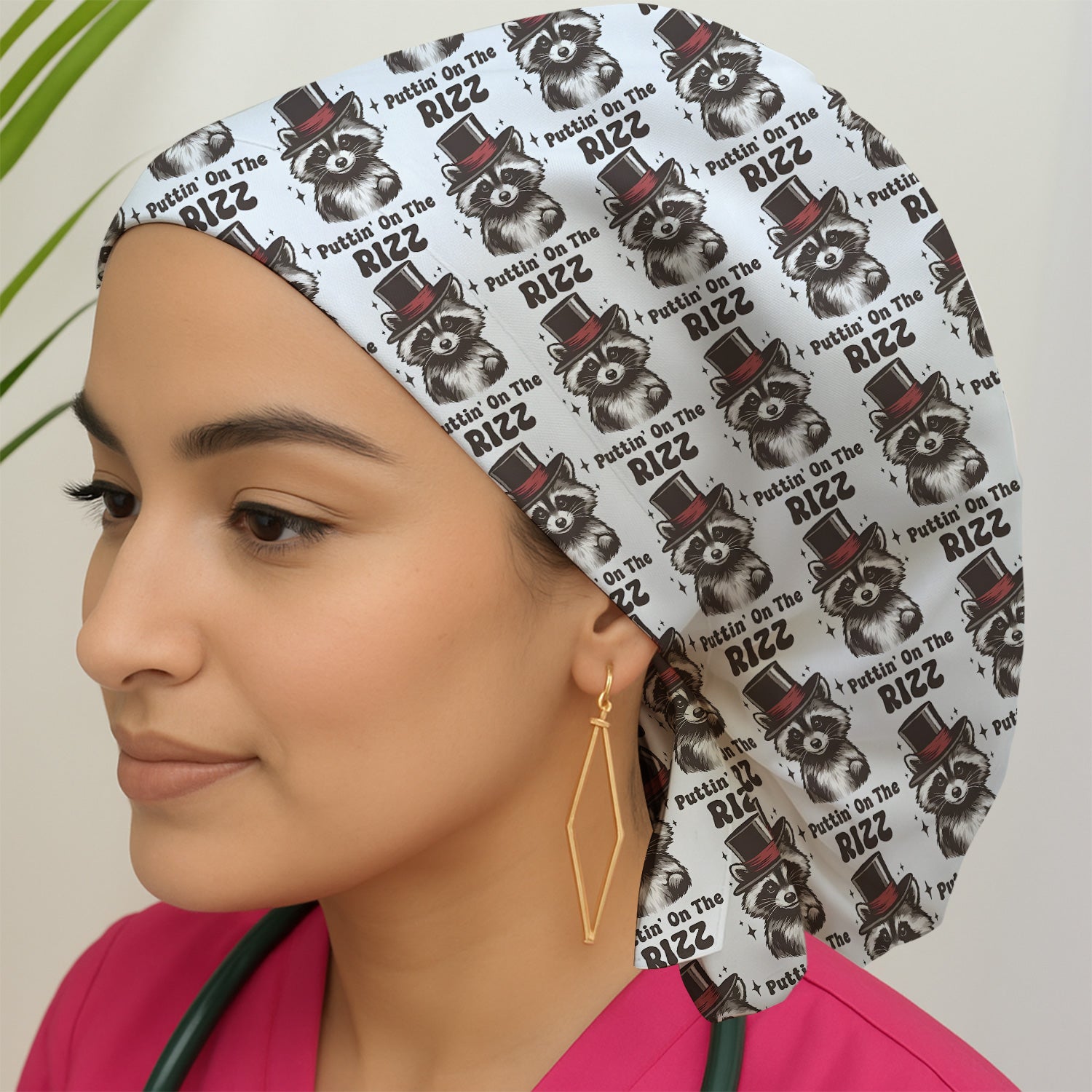Raccoon Wearing Top Hat Puttin On The Rizz Scrub Cap, Surgical Caps for Doctors