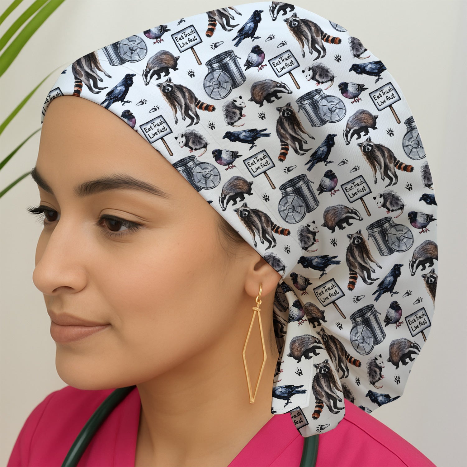 Raccoon And Opossum Eat Trash Live Fast Scrub Cap, Surgical Caps for Doctors
