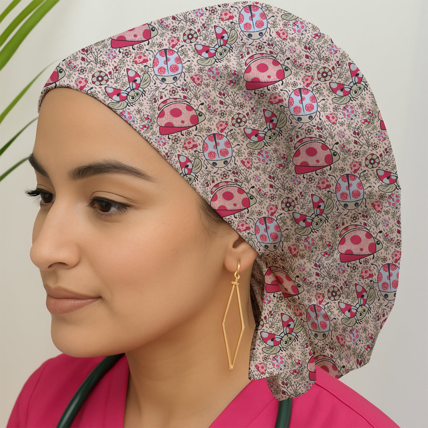 Cute Ladybug Rain Garden Pattern Scrub Cap, Breathable Fabrics Caps Uniform