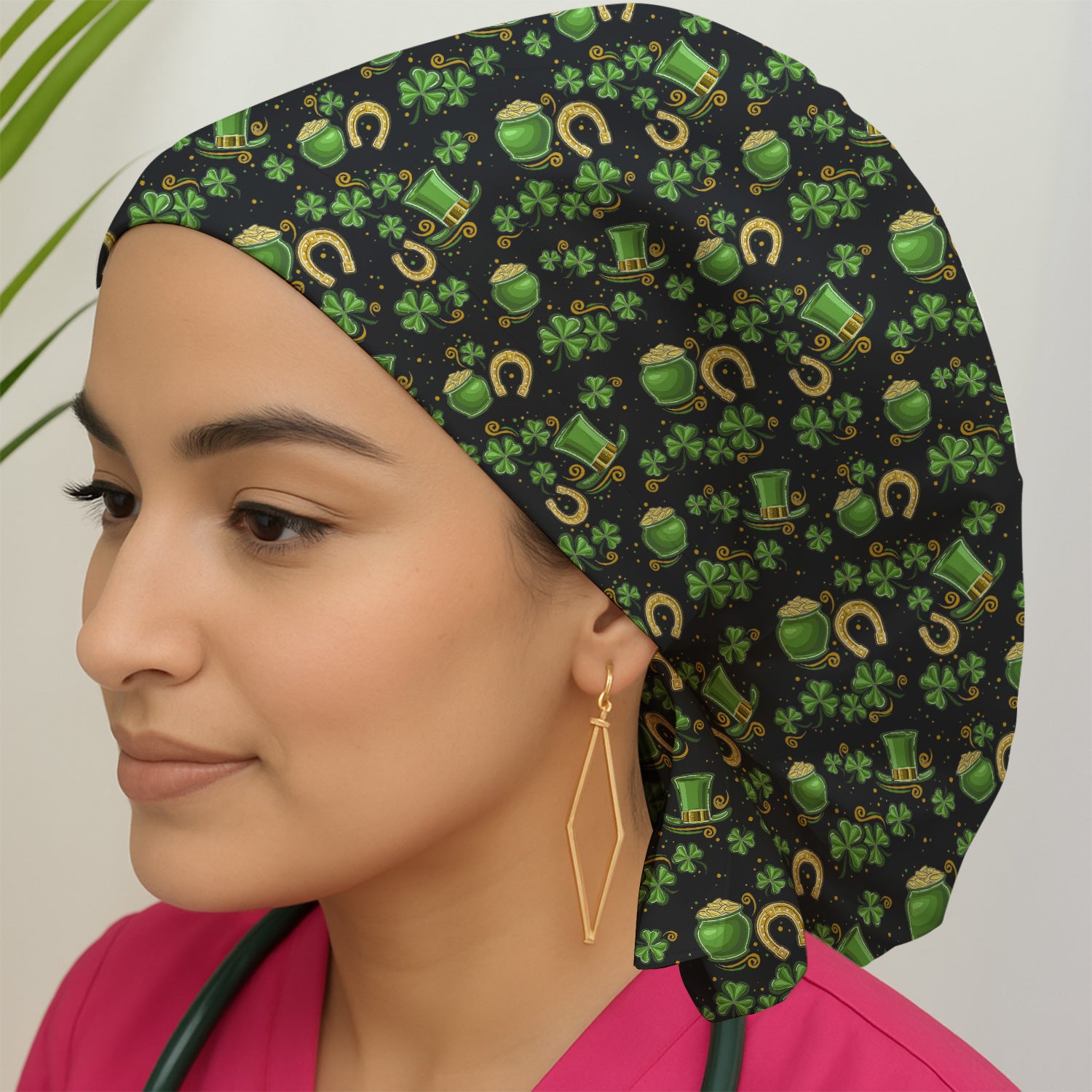 St. Patrick Shamrock Pattern Cap, Breathable Fabrics Caps Uniform