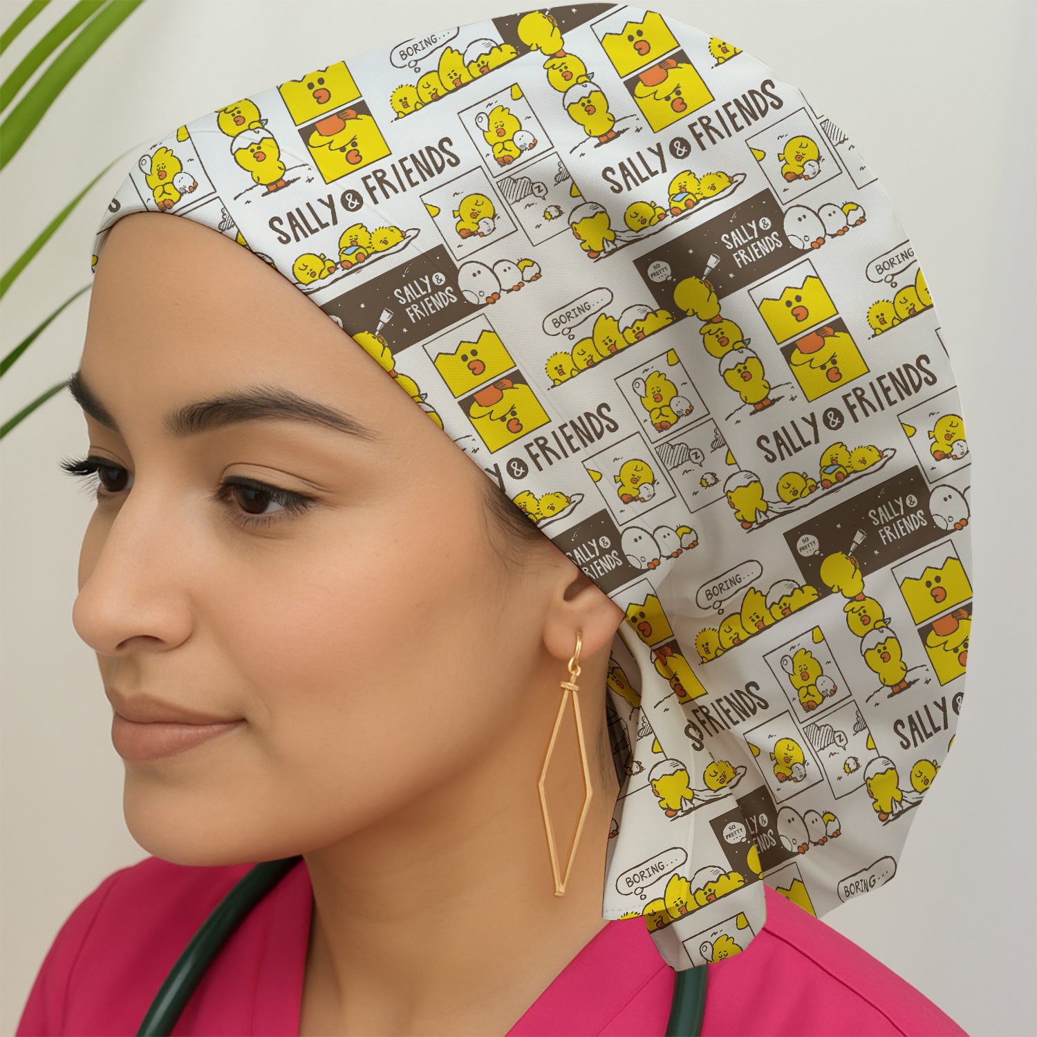 Cute Cartoon Chick Comic Pattern Scrub Cap, Bouffant Scrub Caps for Women