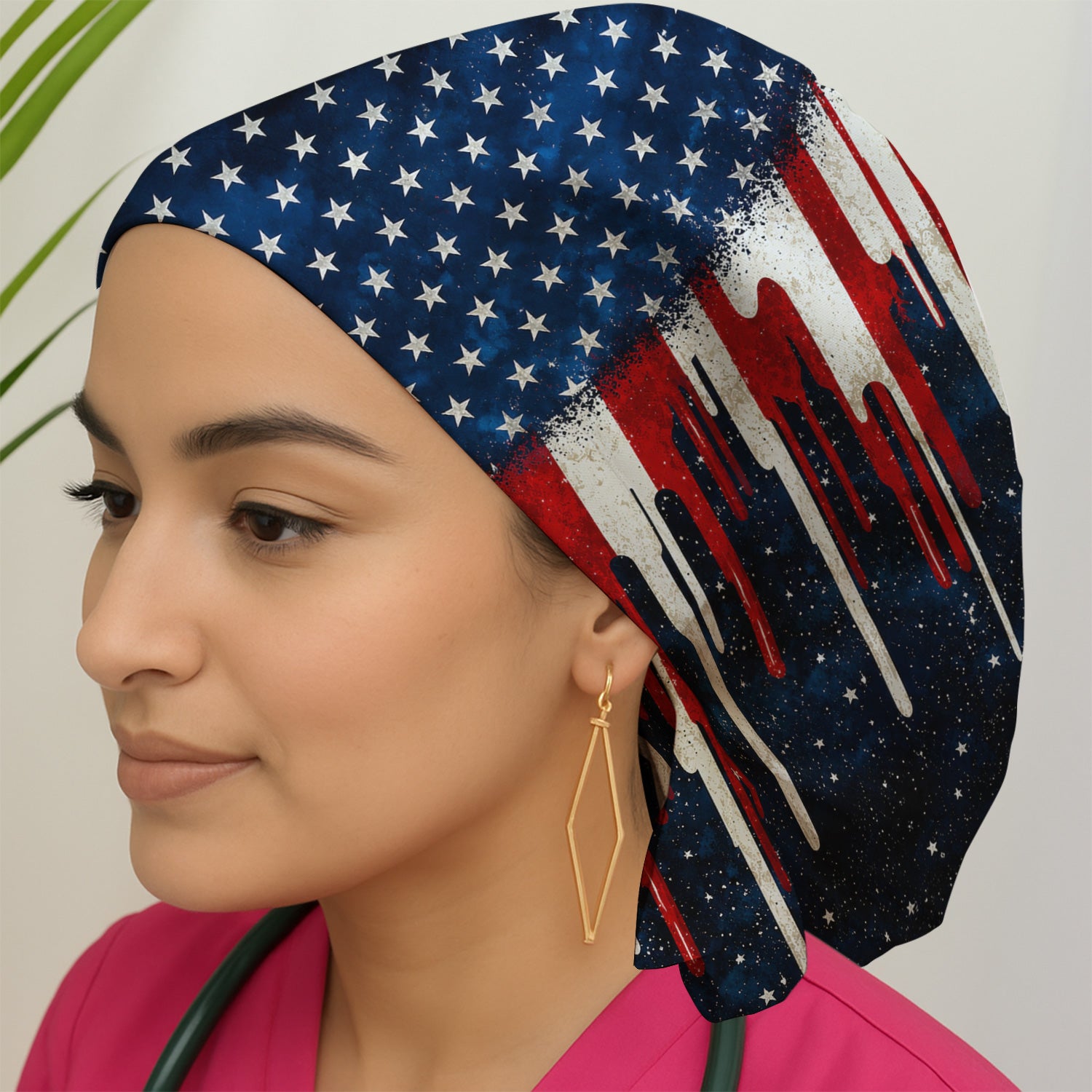Festive Patriotic Dripping Flag Pattern Scrub Cap, Surgical Caps for Doctors
