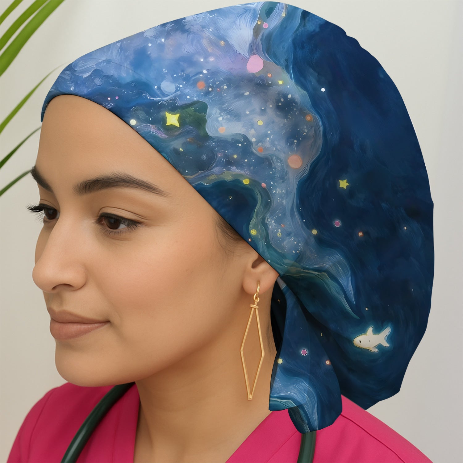 Marine Life Shark Pattern Surgical Cap, Breathable Fabrics Caps Uniform