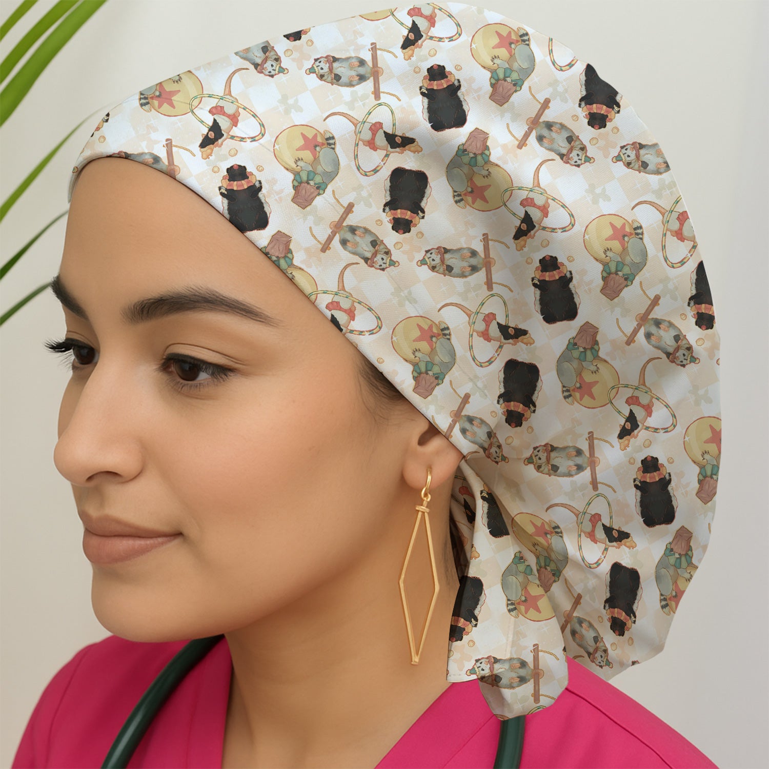 Cute Circus Animal Mouse Acrobat Pattern Nurse Scrub Cap, Surgical Caps for Doctors
