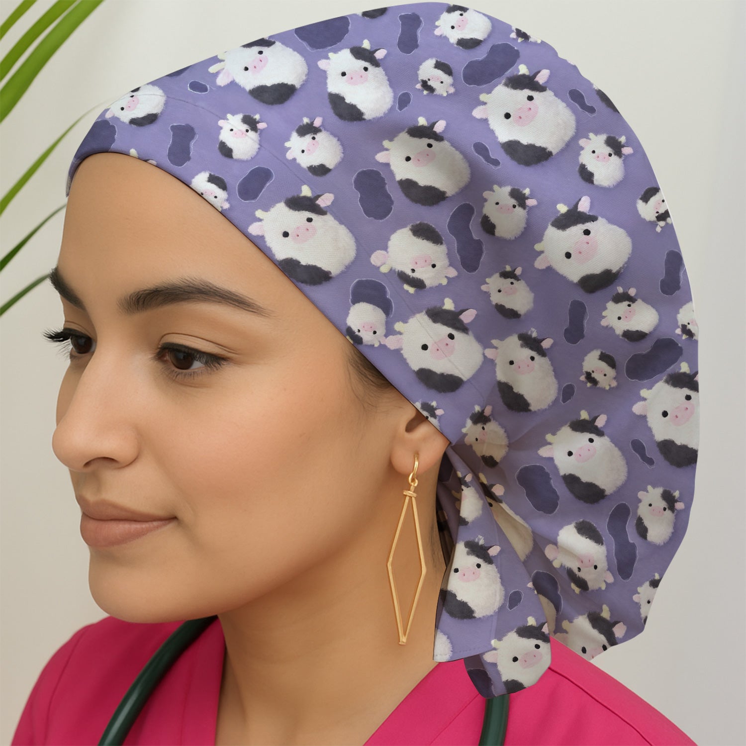 Cute Cartoon Pig Pattern Caps, Bouffant Scrub Caps for Women