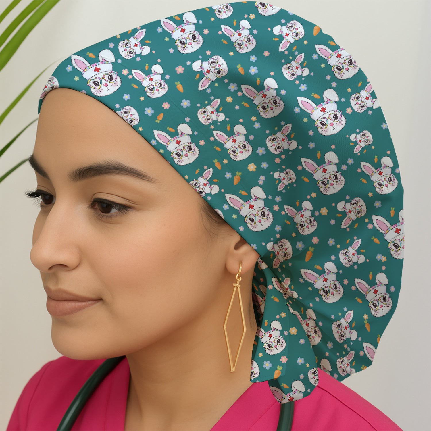 Cute Easter Bunny Nurse Pattern Surgical Cap, Breathable Fabrics Caps Uniform