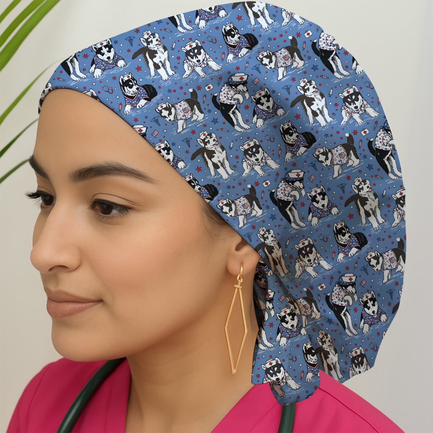 Cute Nurse Husky Dog Medical Pattern Nurse Scrub Cap, Surgical Caps for Doctors