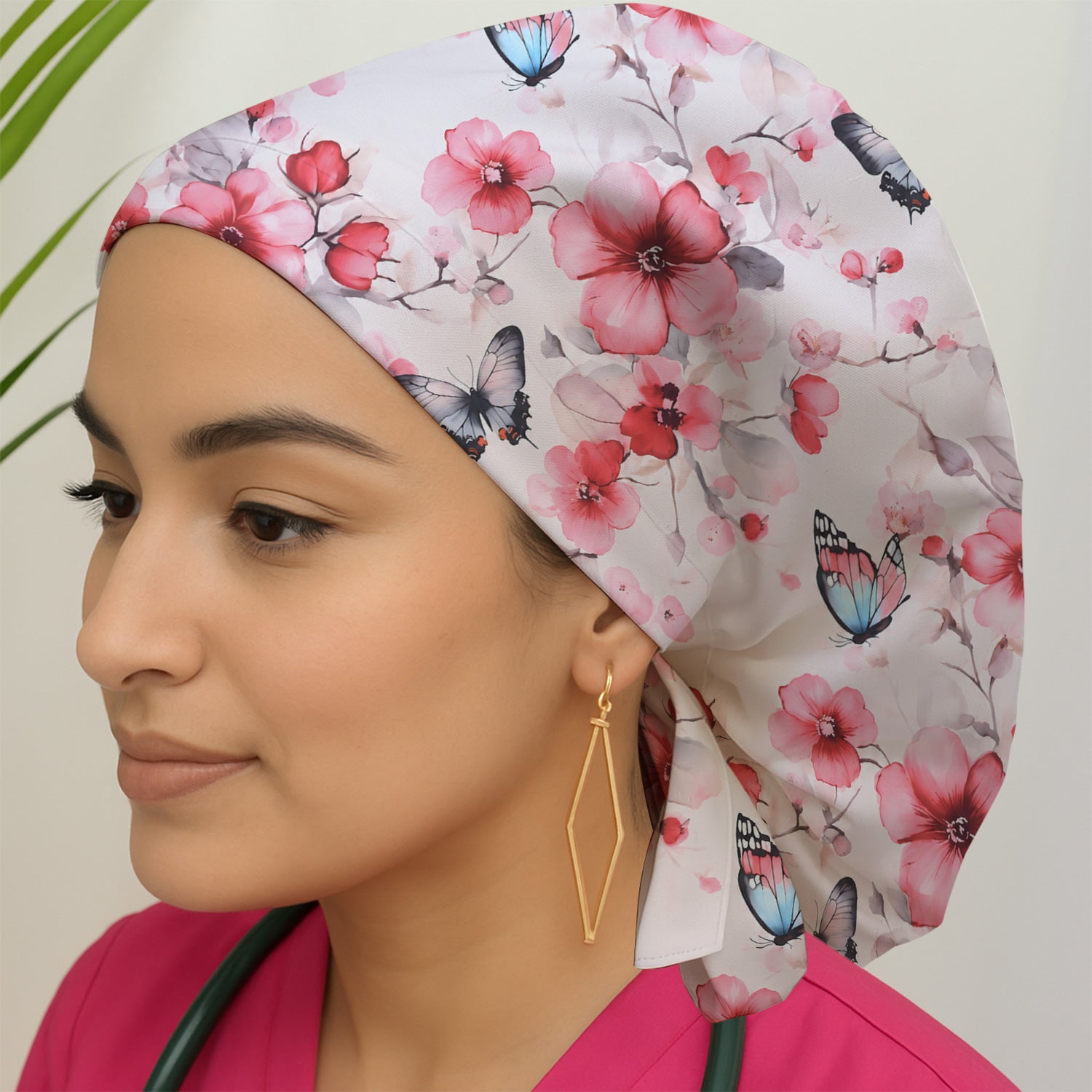 Pink Butterfly Blossom Pattern Scrub Cap, Surgical Caps for Doctors