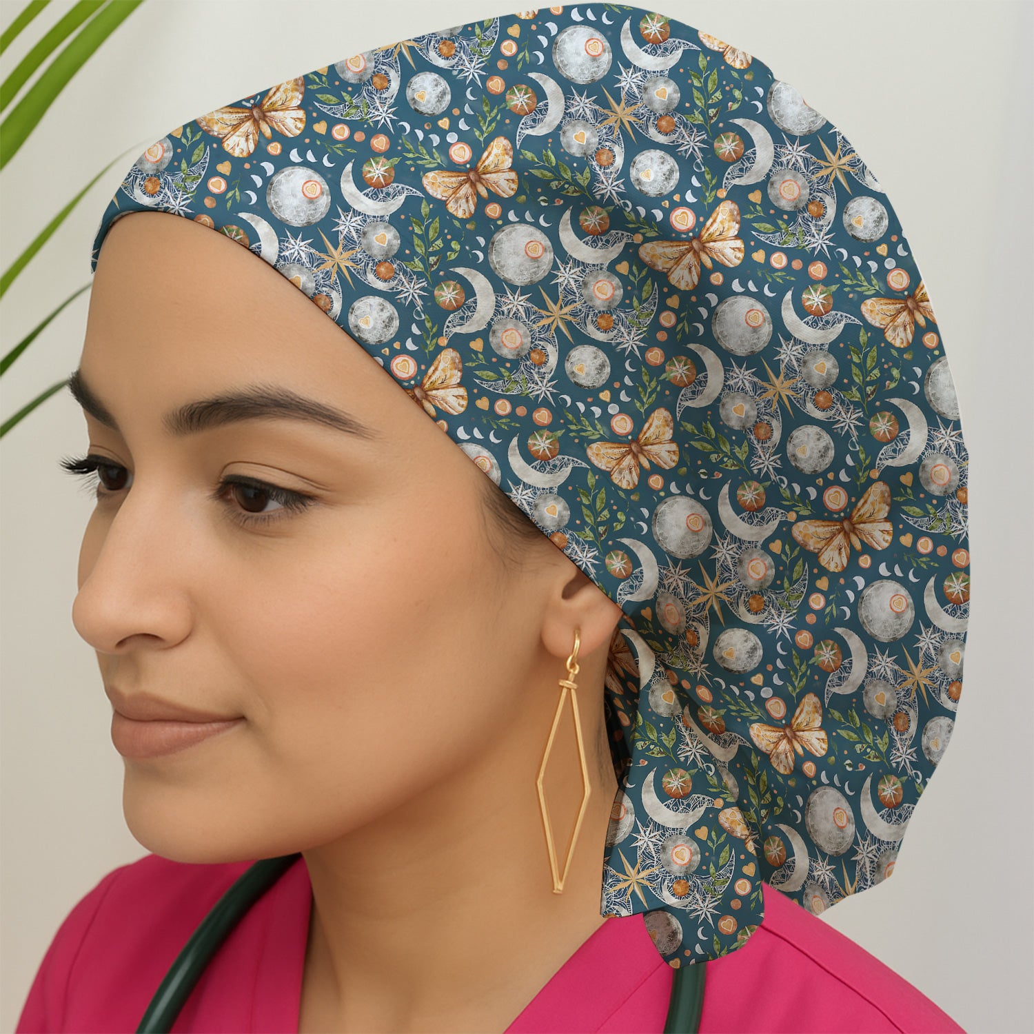 Celestial Butterfly Moonlight Pattern Nurse Scrub Cap, Surgical Caps for Doctors