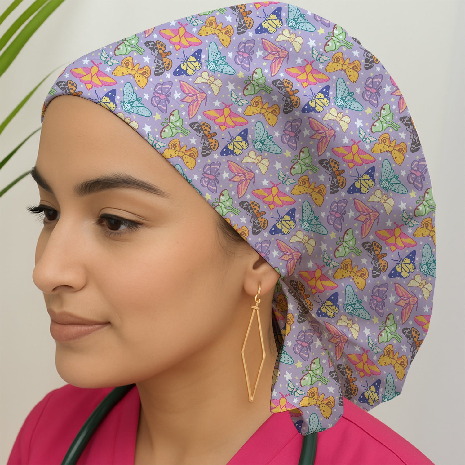 Colorful Butterfly Moth Pattern Scrub Cap, Breathable Fabrics Caps Uniform