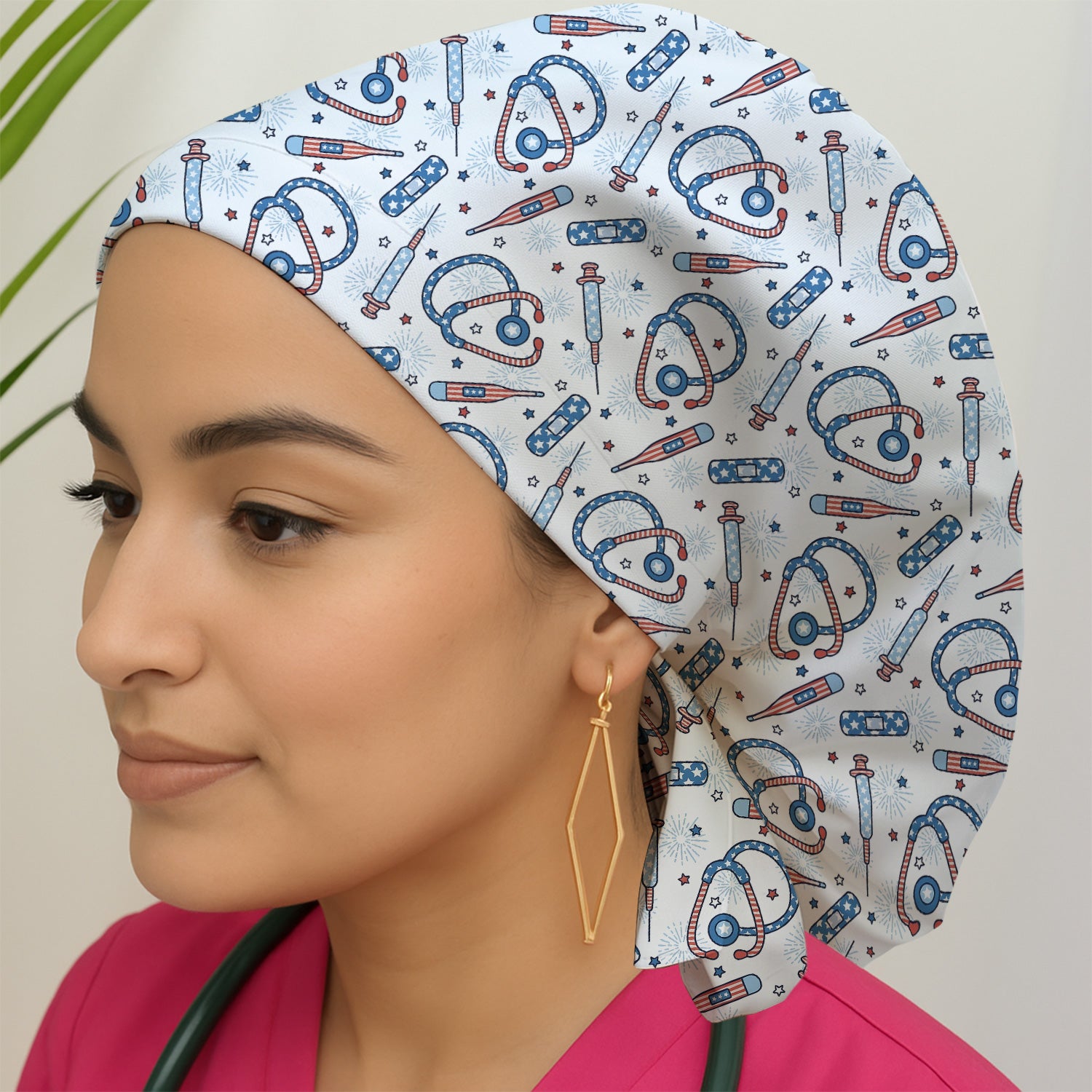 Funny Patriotic Stethoscope Bandage Nurse Pattern Scrub Cap, Surgical Caps for Doctors