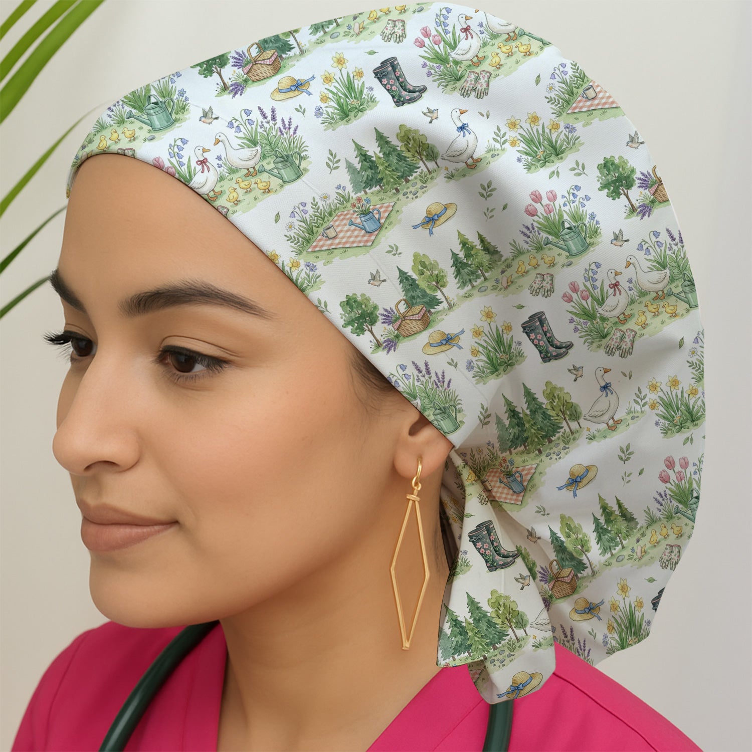 Cute Duck Garden Pattern Scrub Cap, Surgical Caps for Doctors