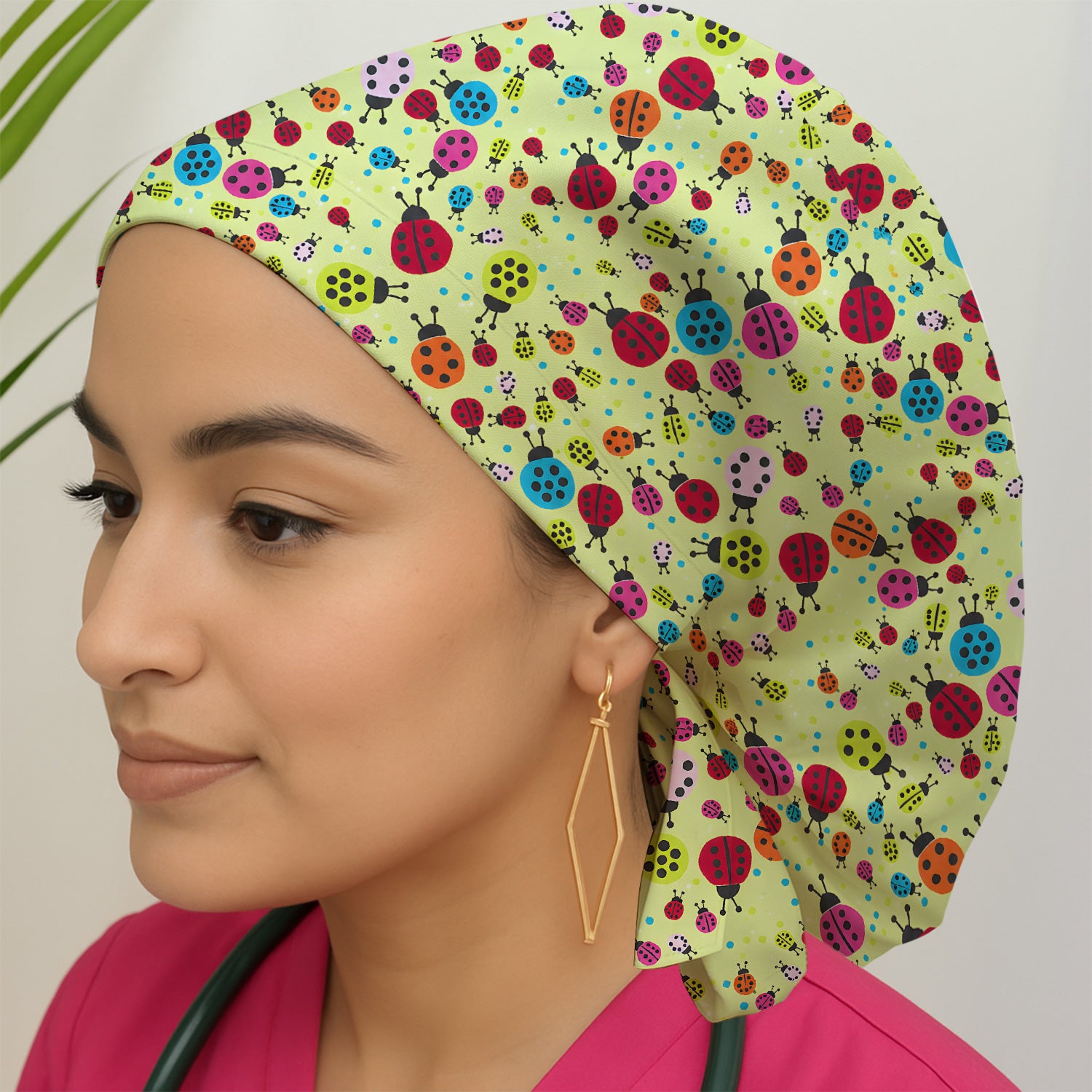 Colorful Ladybug Garden Pattern Scrub Cap, Surgical Caps for Doctors