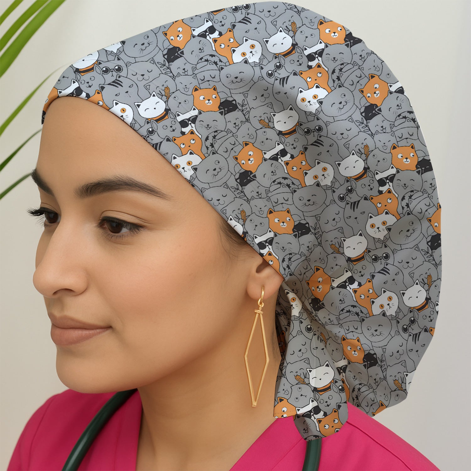 Funny Cats Cute Expressions Pattern Caps, Bouffant Scrub Caps for Women