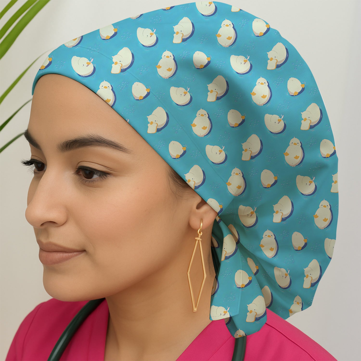 Cute Blue Duck Pond Pattern Scrub Cap, Breathable Fabrics Caps Uniform