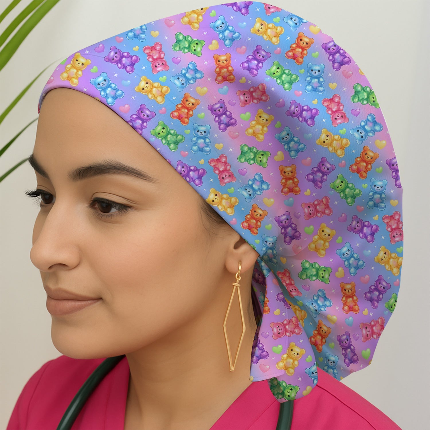 Colorful Gummy Bear Pattern Scrub Cap, Surgical Caps for Doctors