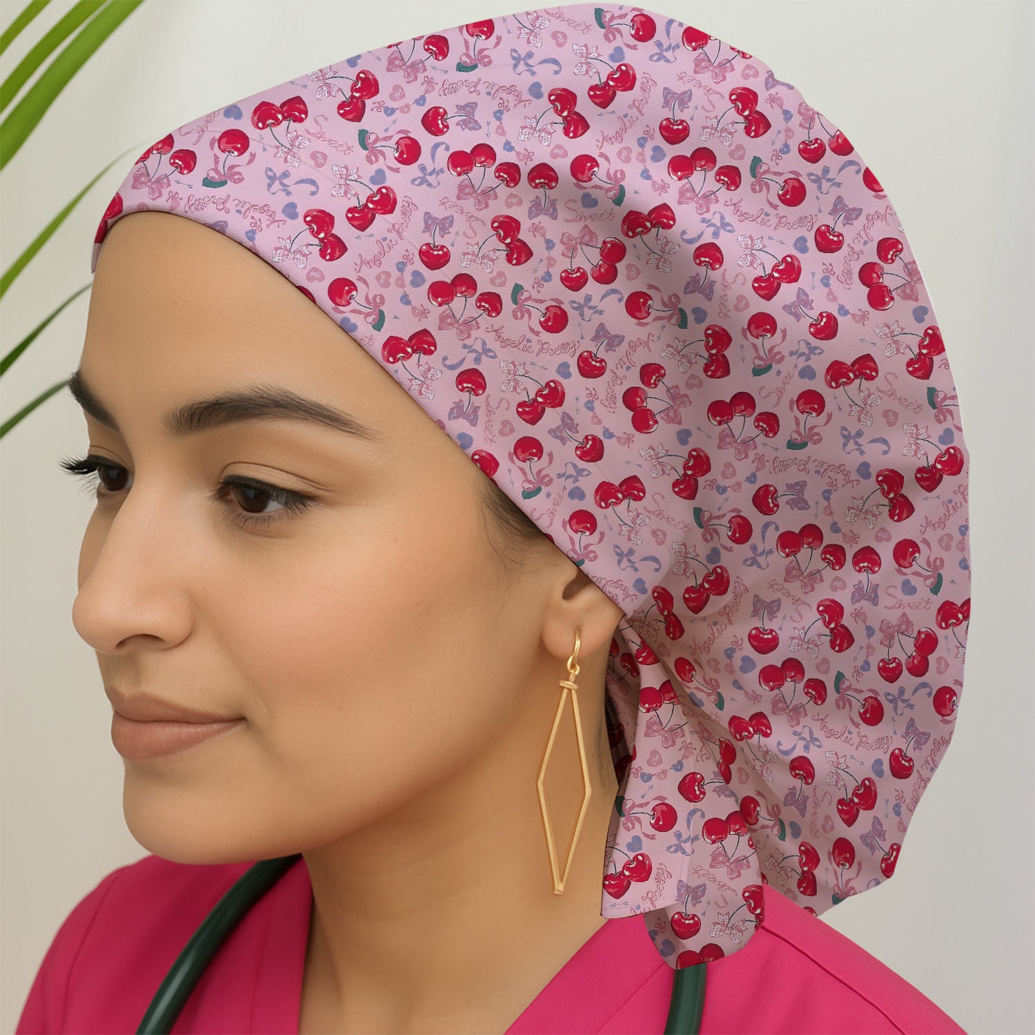 Cherry Blossom Scrub Cap, Sweet Pink Nursing Uniform For Women