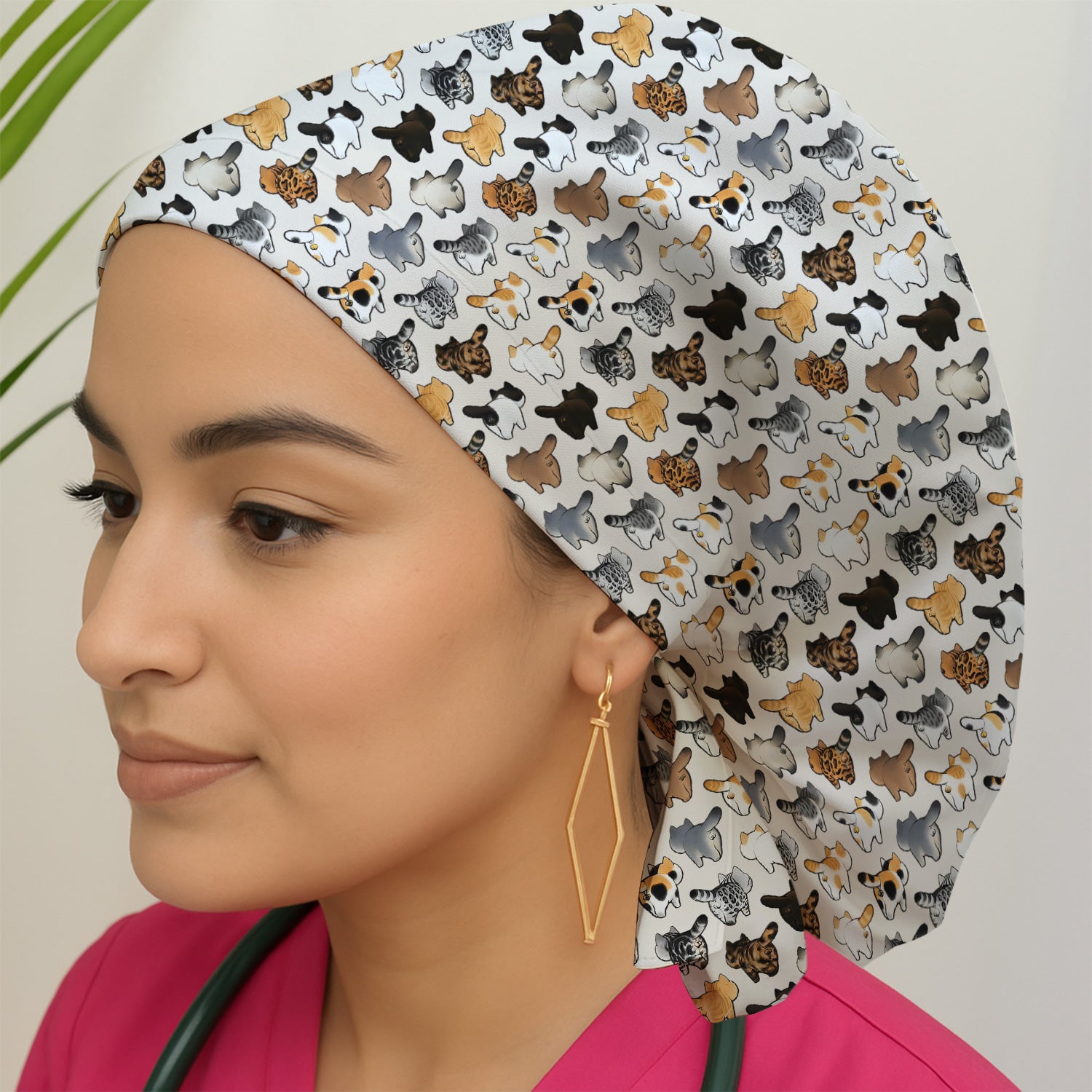 Cat Butt Pattern Medical Scrub Cap, Breathable Fabrics Nursing Uniform