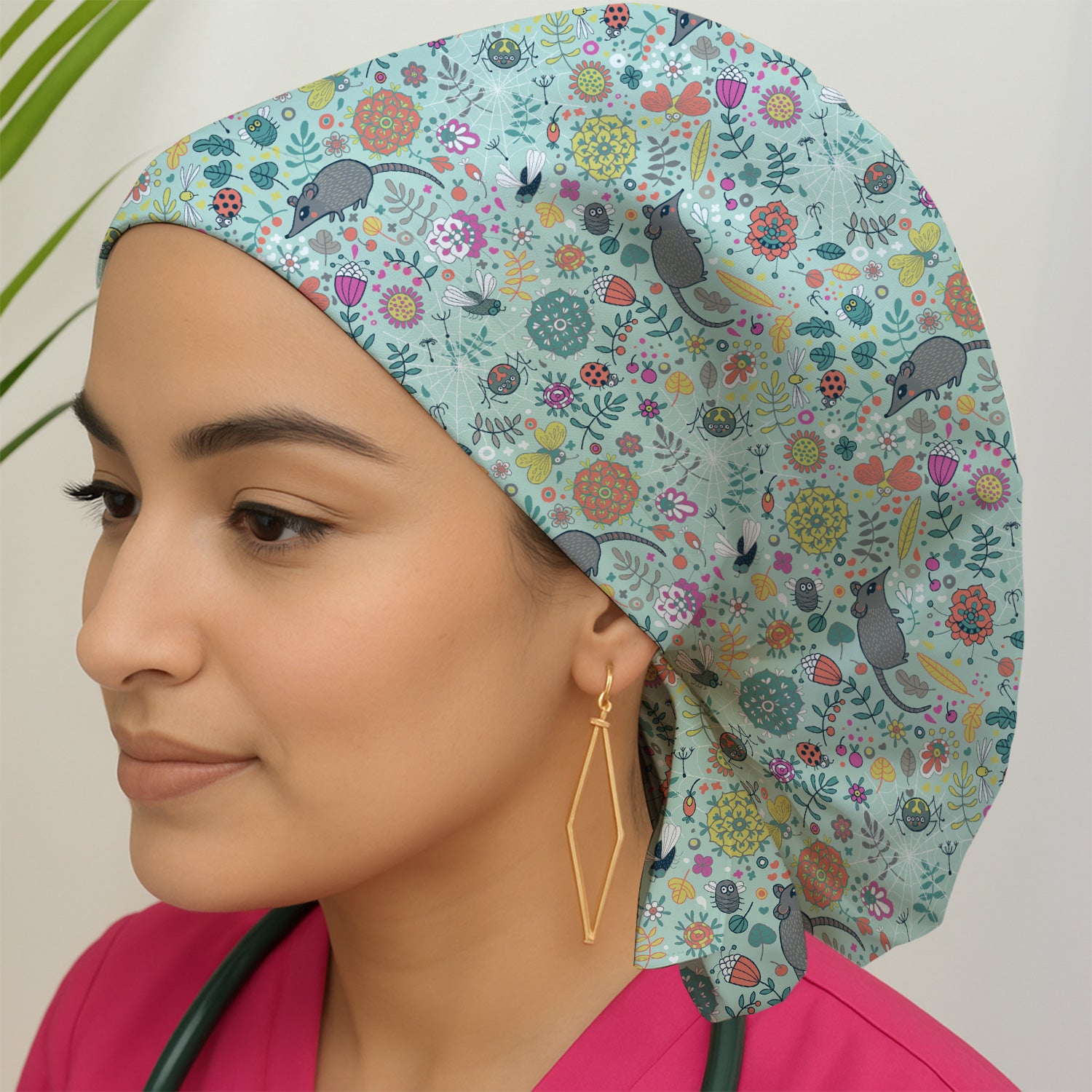 Woodland Mouse Floral Pattern Scrub Cap, Surgical Caps for Doctors