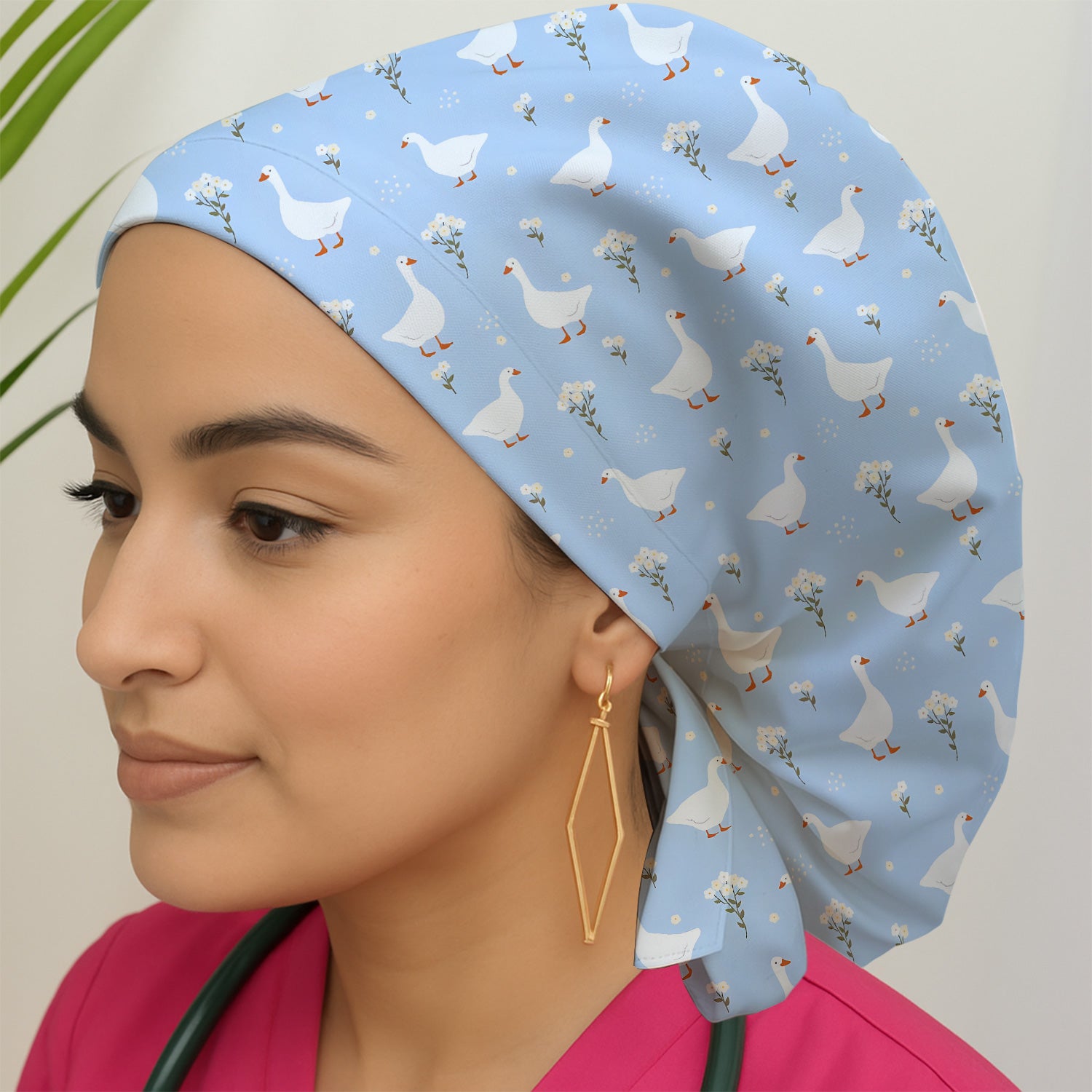Blue Goose Floral Pattern Scrub Cap, Breathable Fabrics Caps Uniform