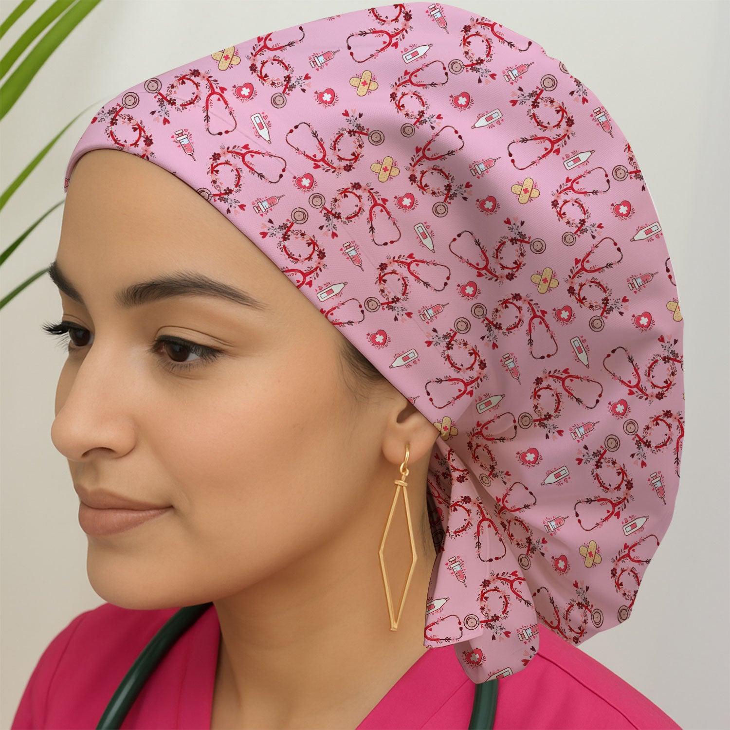 Heart Stethoscope Medical Pattern Scrub Cap, Surgical Caps for Doctors