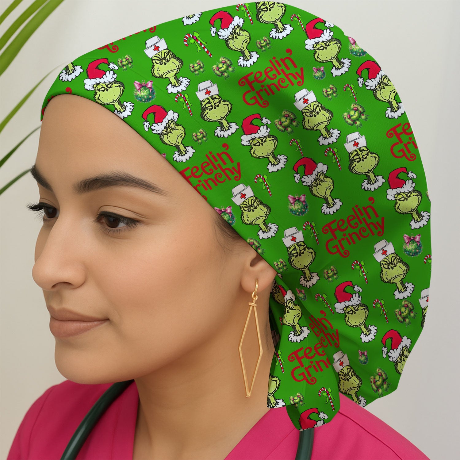 Feelin’ Grinchy Christmas Nurse Scrub Cap - Funny Holiday Surgical Hat Multi Color - Xmas Bouffant Cap for Women