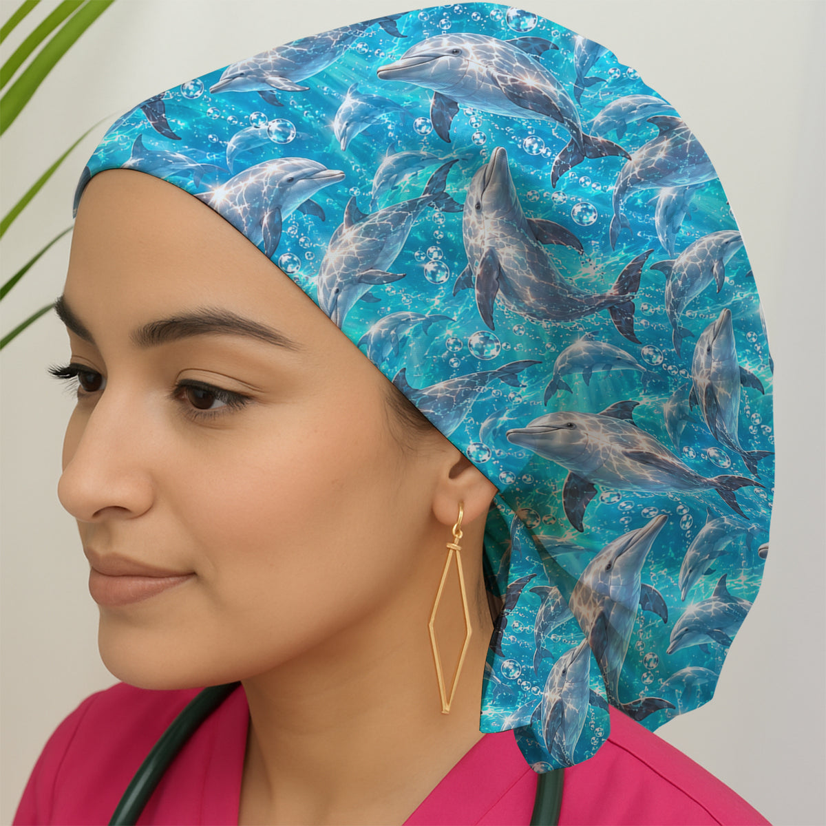 Blue Ocean Dolphin Pattern Scrub Cap, Surgical Caps for Doctors