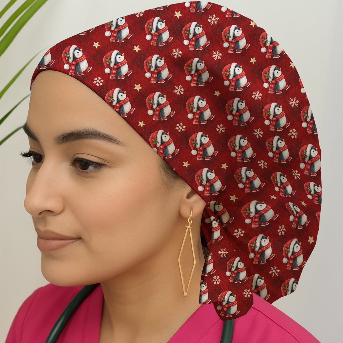 Cute Christmas Ice Skating Penguin Scrub Cap, Surgical Caps for Doctors